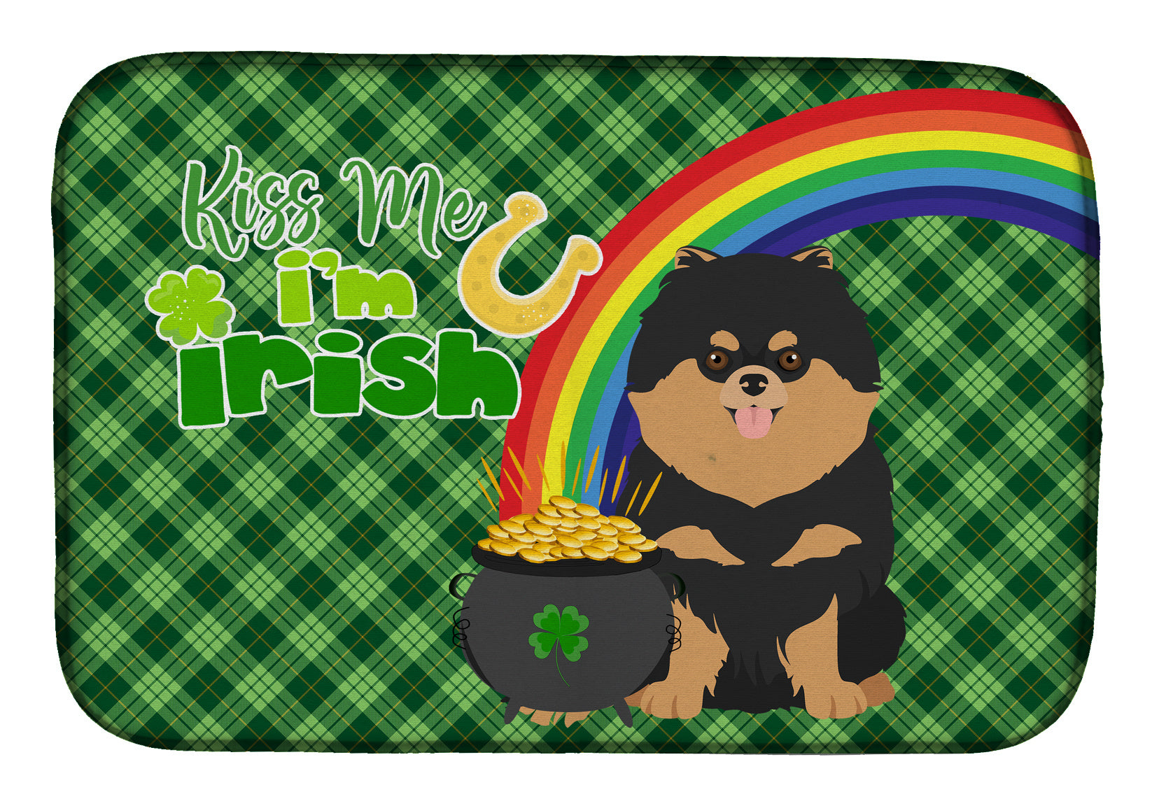 NEW Black and Tan Pomeranian St. Patrick's Day Dish Drying Mat Absorbent Dish Drying Mat Pad for Kitchen Counter Dish Drainer Mat for Countertop, 14 x 21", Multicolor