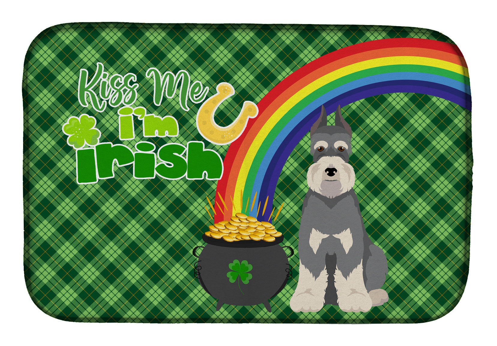 NEW Salt Pepper Schnauzer St. Patrick's Day Dish Drying Mat Absorbent Dish Drying Mat Pad for Kitchen Counter Dish Drainer Mat for Countertop, 14 x 21", Multicolor