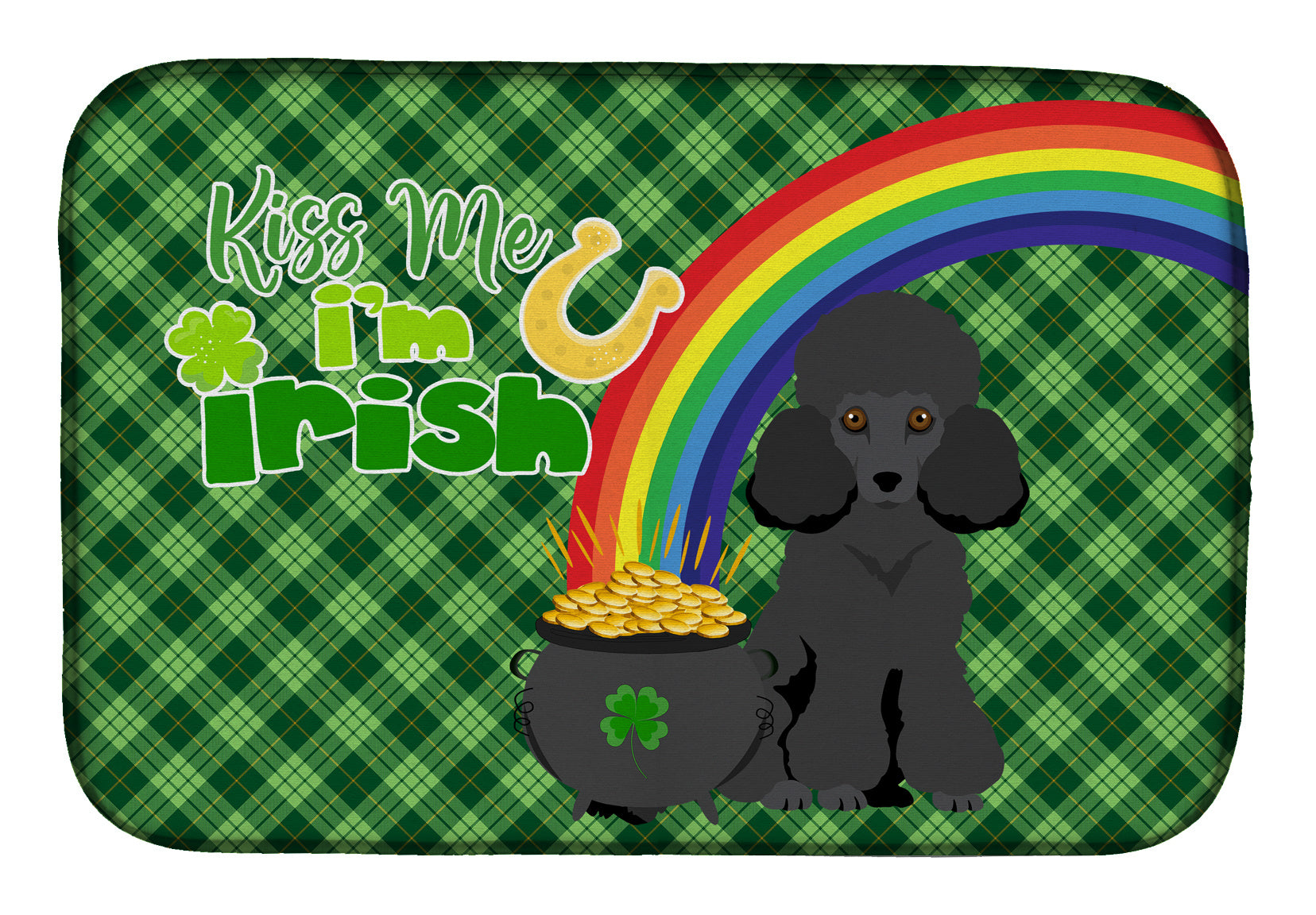 NEW Toy Black Poodle St. Patrick's Day Dish Drying Mat Absorbent Dish Drying Mat Pad for Kitchen Counter Dish Drainer Mat for Countertop, 14 x 21", Multicolor