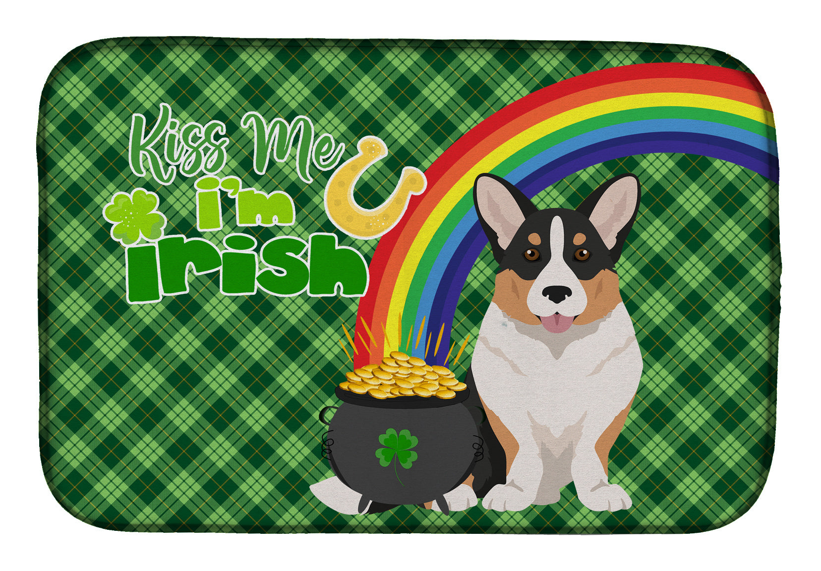 NEW Tricolor Cardigan Corgi St. Patrick's Day Dish Drying Mat Absorbent Dish Drying Mat Pad for Kitchen Counter Dish Drainer Mat for Countertop, 14 x 21", Multicolor