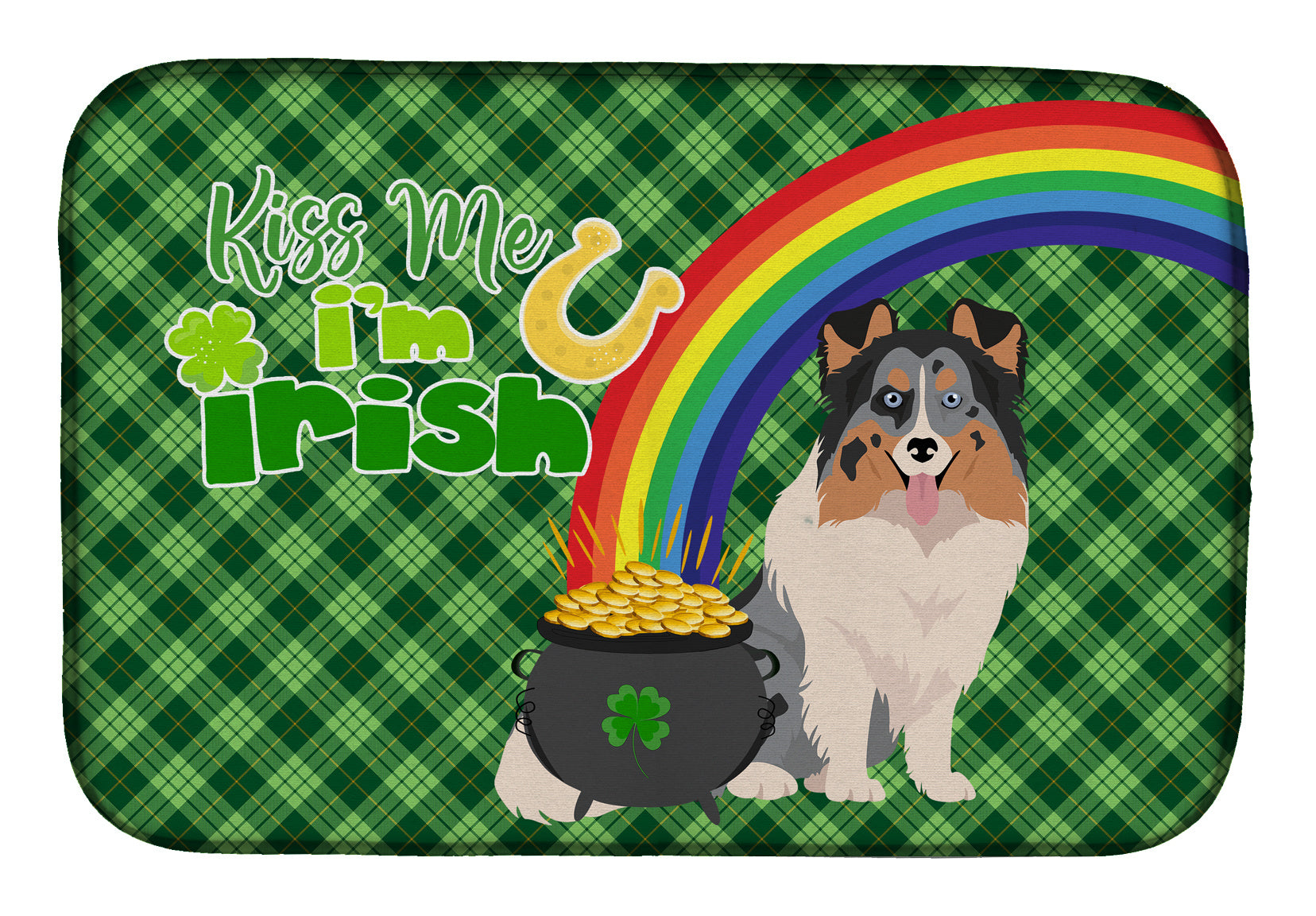 NEW Blue Merle Sheltie St. Patrick's Day Dish Drying Mat Absorbent Dish Drying Mat Pad for Kitchen Counter Dish Drainer Mat for Countertop, 14 x 21", Multicolor