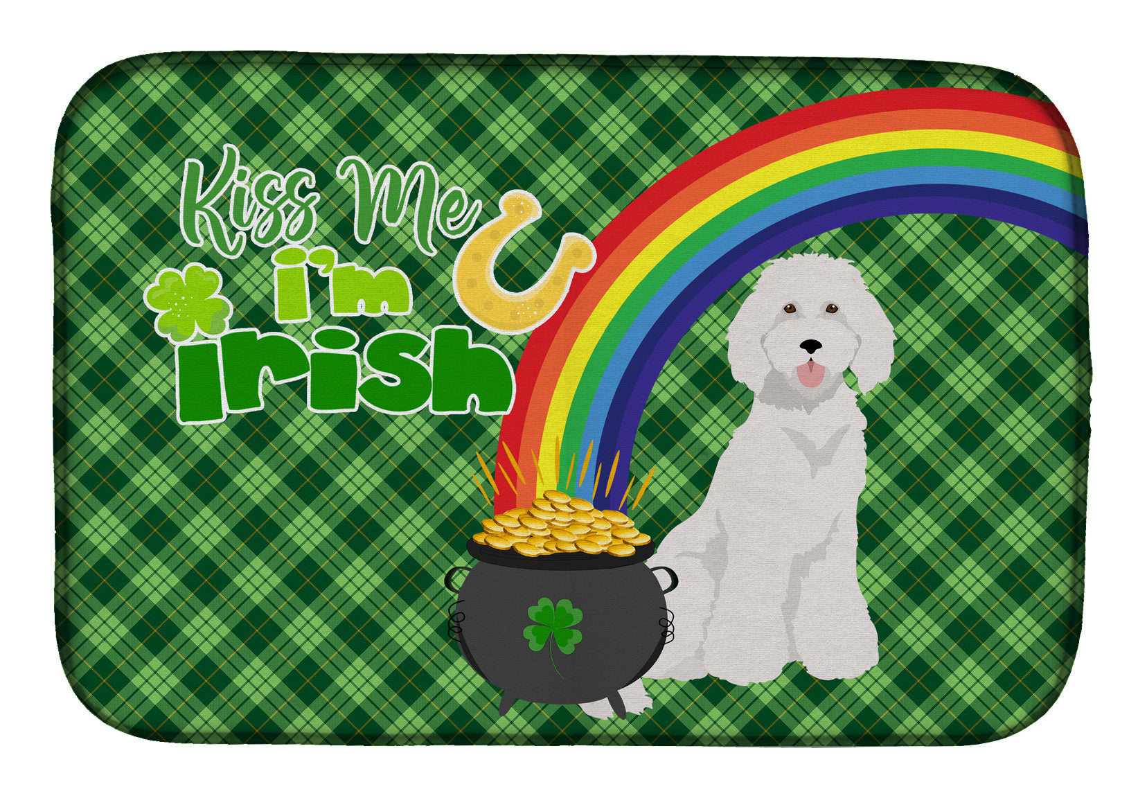 NEW Standard White Poodle St. Patrick's Day Dish Drying Mat Absorbent Dish Drying Mat Pad for Kitchen Counter Dish Drainer Mat for Countertop, 14 x 21", Multicolor