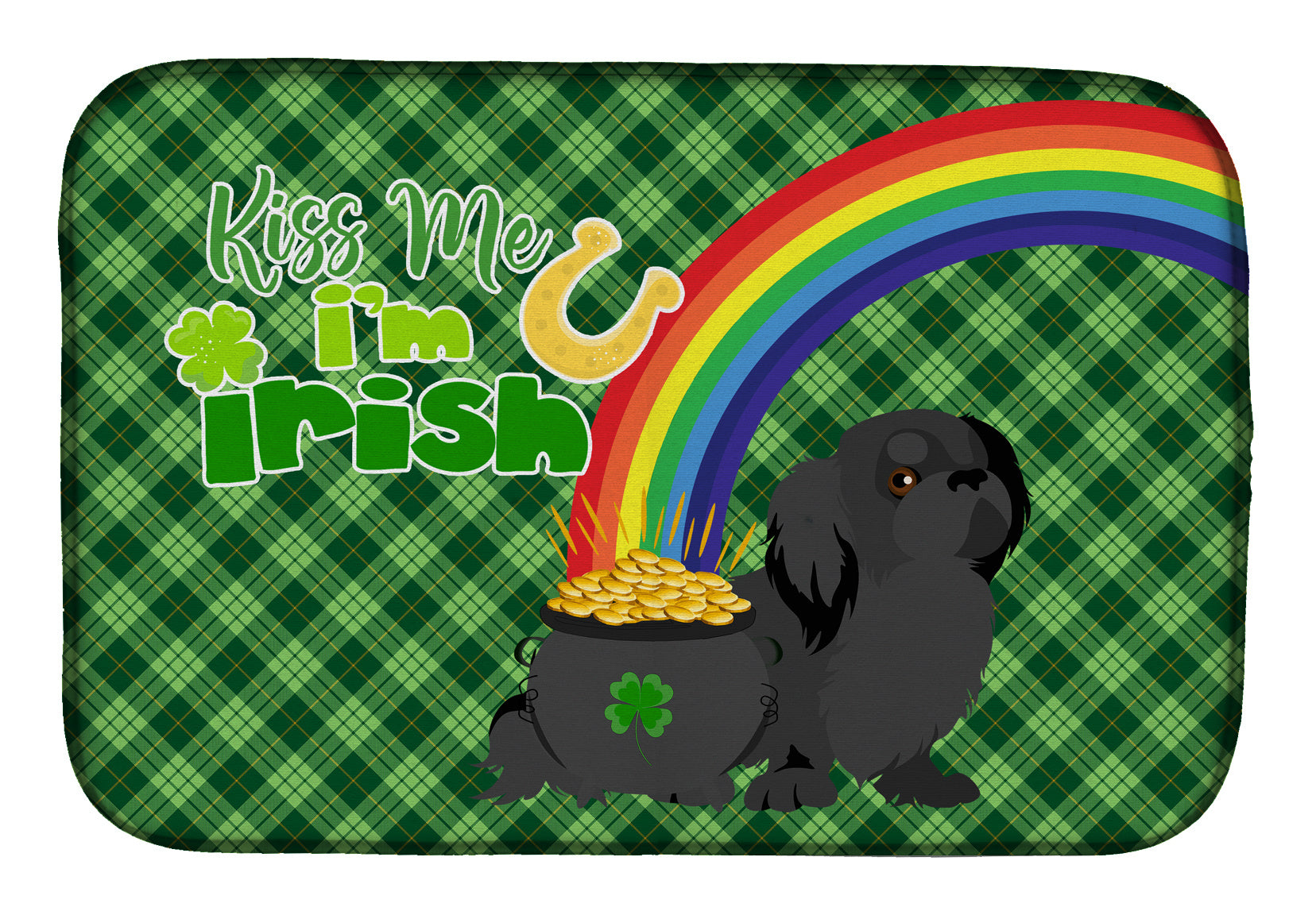 NEW Black Pekingese St. Patrick's Day Dish Drying Mat Absorbent Dish Drying Mat Pad for Kitchen Counter Dish Drainer Mat for Countertop, 14 x 21", Multicolor