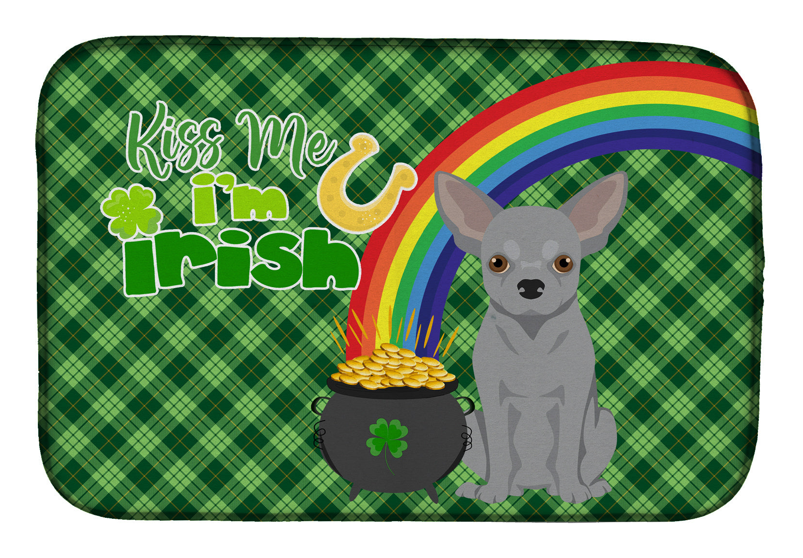 NEW Silver Chihuahua St. Patrick's Day Dish Drying Mat Absorbent Dish Drying Mat Pad for Kitchen Counter Dish Drainer Mat for Countertop, 14 x 21", Multicolor