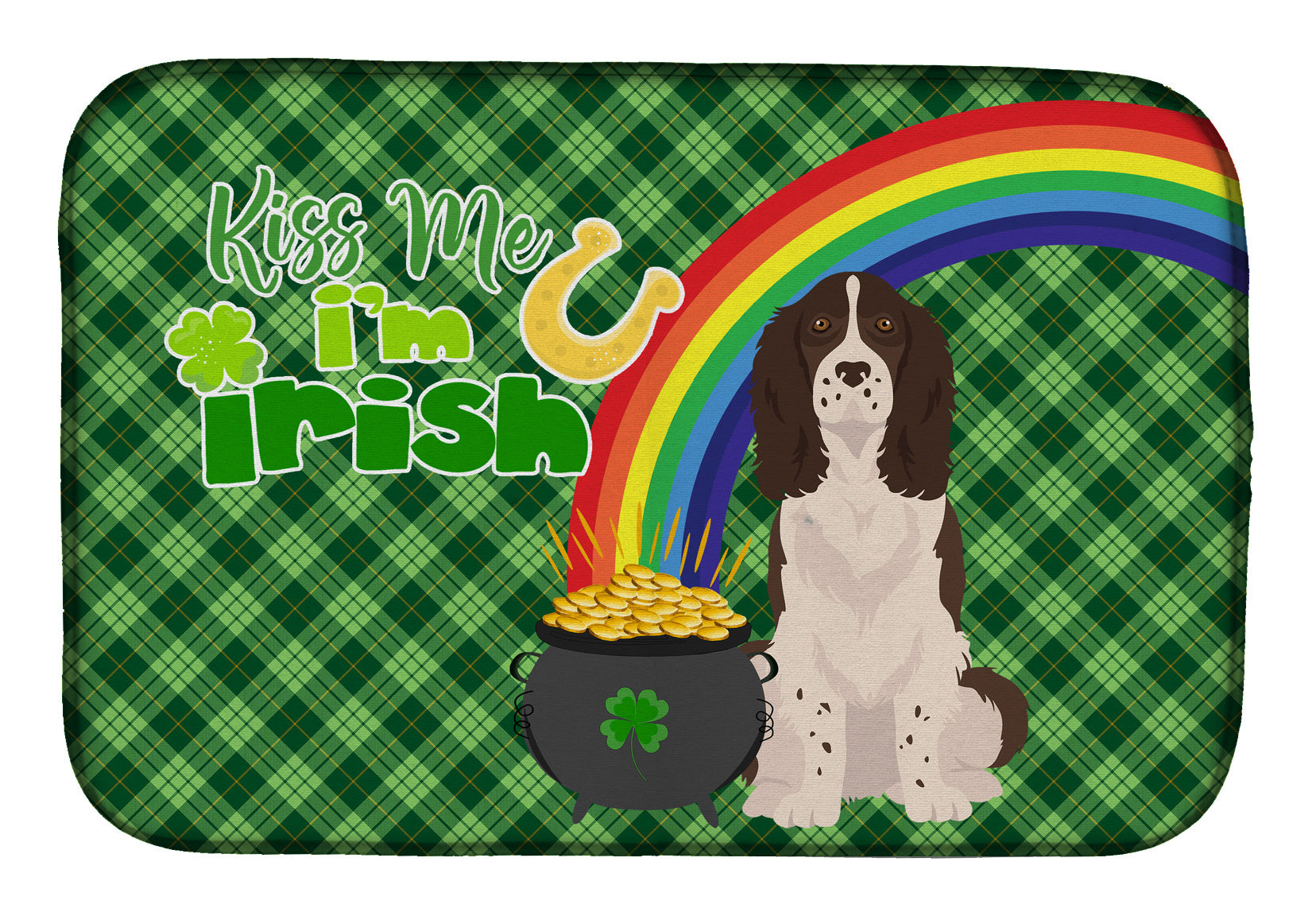 NEW Liver English Springer Spaniel St. Patrick's Day Dish Drying Mat Absorbent Dish Drying Mat Pad for Kitchen Counter Dish Drainer Mat for Countertop, 14 x 21", Multicolor