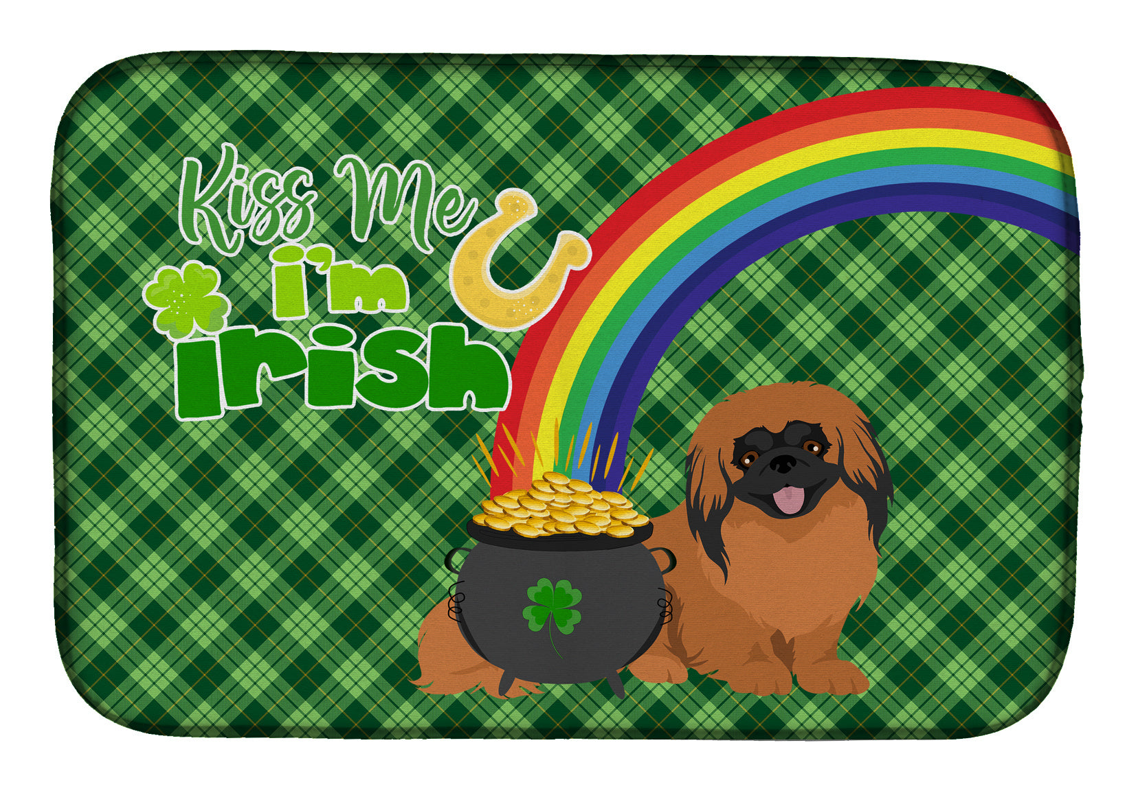 NEW Red Pekingese St. Patrick's Day Dish Drying Mat Absorbent Dish Drying Mat Pad for Kitchen Counter Dish Drainer Mat for Countertop, 14 x 21", Multicolor