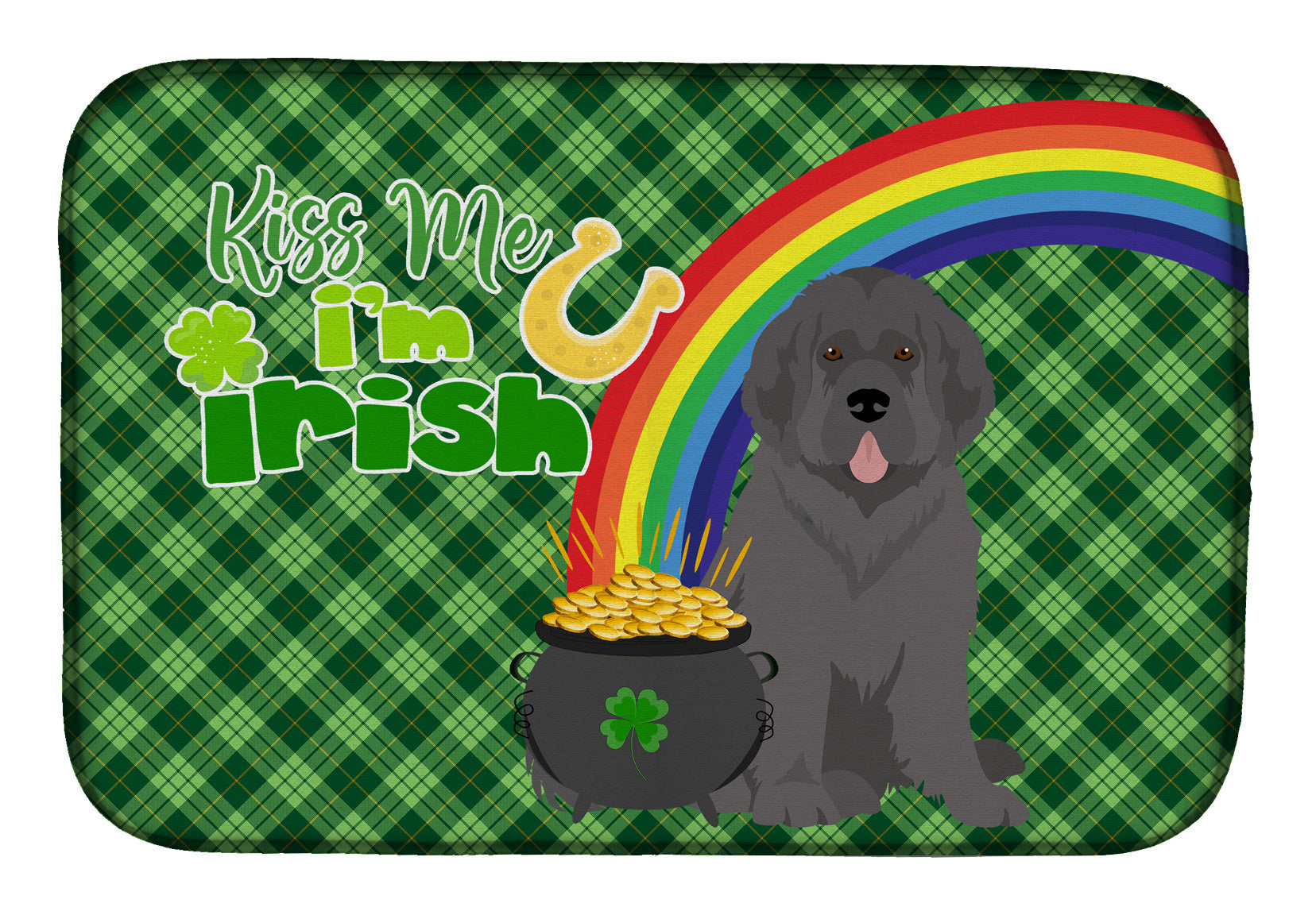 NEW Grey Newfoundland St. Patrick's Day Dish Drying Mat Absorbent Dish Drying Mat Pad for Kitchen Counter Dish Drainer Mat for Countertop, 14 x 21", Multicolor