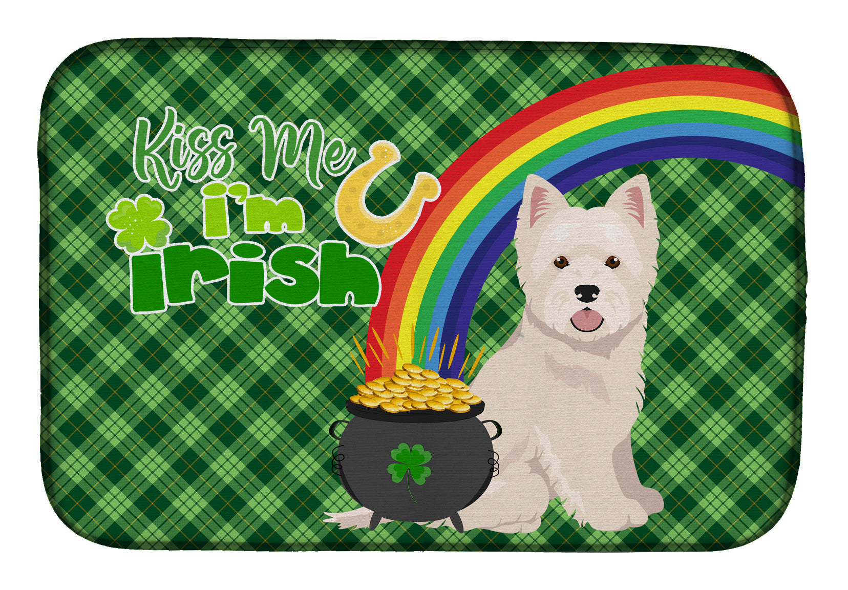 NEW Westie West Highland White Terrier St. Patrick's Day Dish Drying Mat Absorbent Dish Drying Mat Pad for Kitchen Counter Dish Drainer Mat for Countertop, 14 x 21", Multicolor