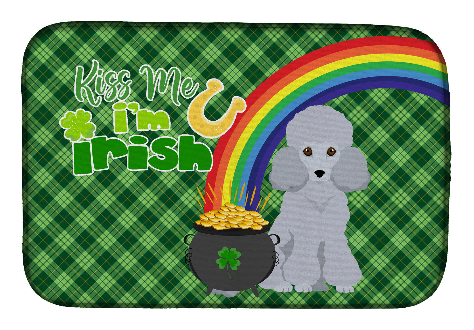 NEW Toy Silver Poodle St. Patrick's Day Dish Drying Mat Absorbent Dish Drying Mat Pad for Kitchen Counter Dish Drainer Mat for Countertop, 14 x 21", Multicolor