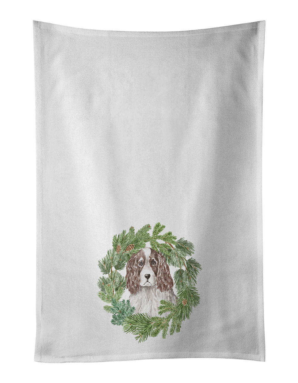 NEW English Springer Spaniel Red and White Christmas Wreath Kitchen Towel Set of 2 White Dish Towels Decorative Bathroom Hand towel for Hand, Face, Hair, Yoga, Tea, Dishcloth, 19 X 28", White