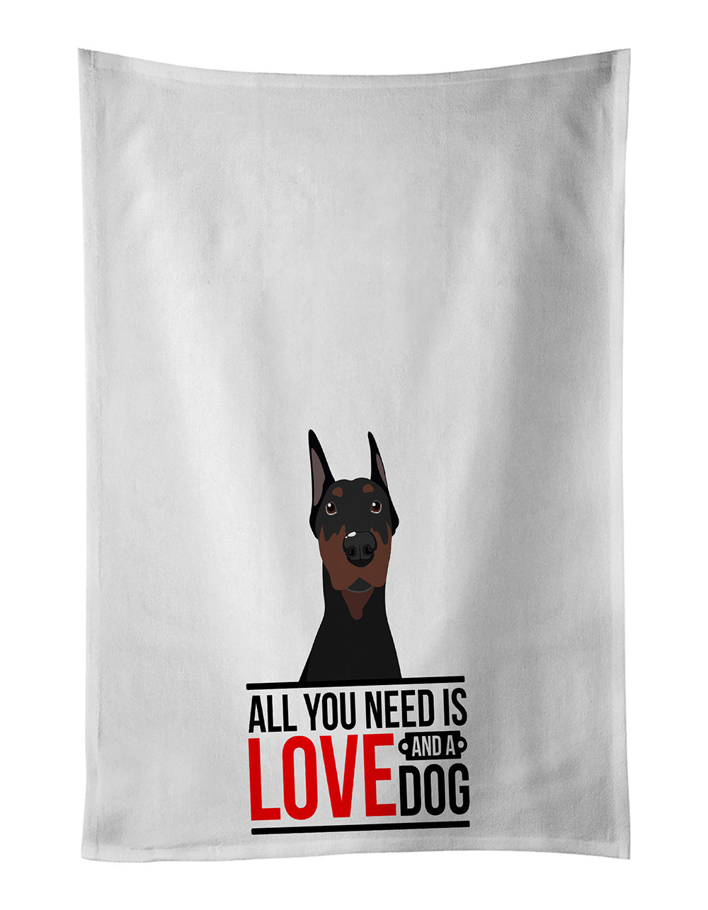 NEW Doberman Pinscher Black Cropped Ears Kitchen Towel Set of 2 White Dish Towels Decorative Bathroom Hand towel for Hand, Face, Hair, Yoga, Tea, Dishcloth, 19 X 28", White