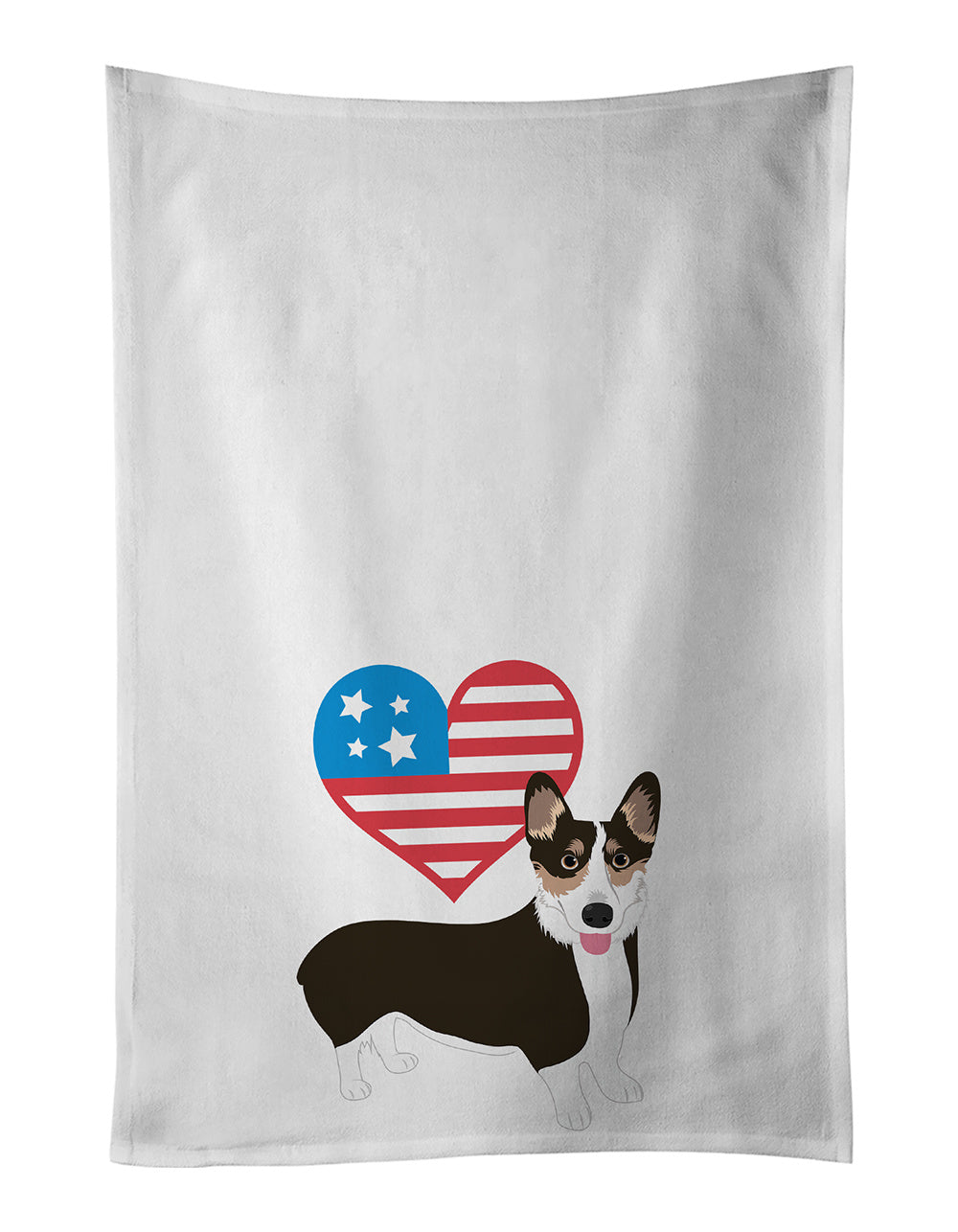 NEW Pembroke Welsh Corgi Tricolor Black-Headed #2 Patriotic Kitchen Towel Set of 2 White Dish Towels Decorative Bathroom Hand towel for Hand, Face, Hair, Yoga, Tea, Dishcloth, 19 X 28", White