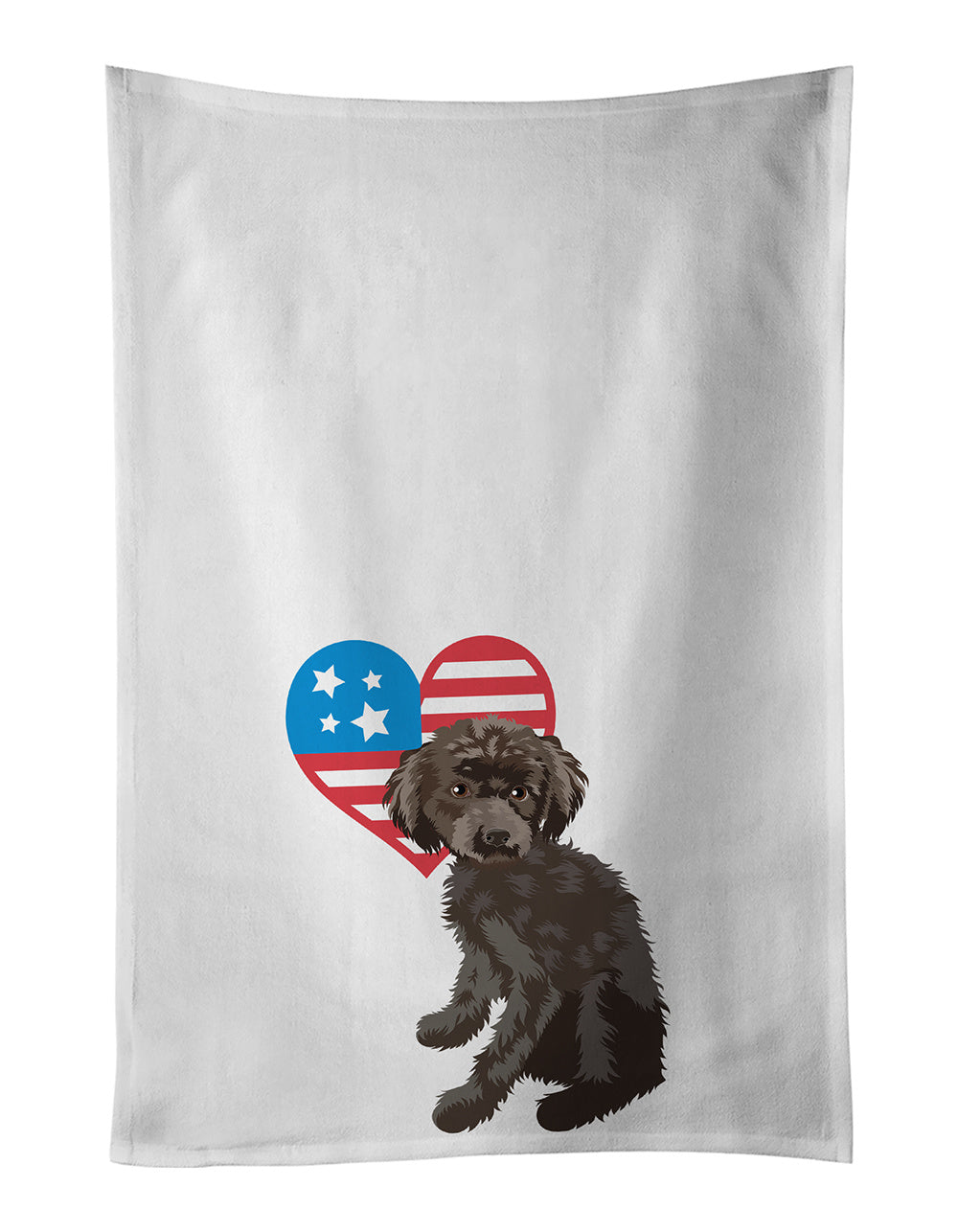 NEW Poodle Toy Brown Patriotic Kitchen Towel Set of 2 White Dish Towels Decorative Bathroom Hand towel for Hand, Face, Hair, Yoga, Tea, Dishcloth, 19 X 28", White