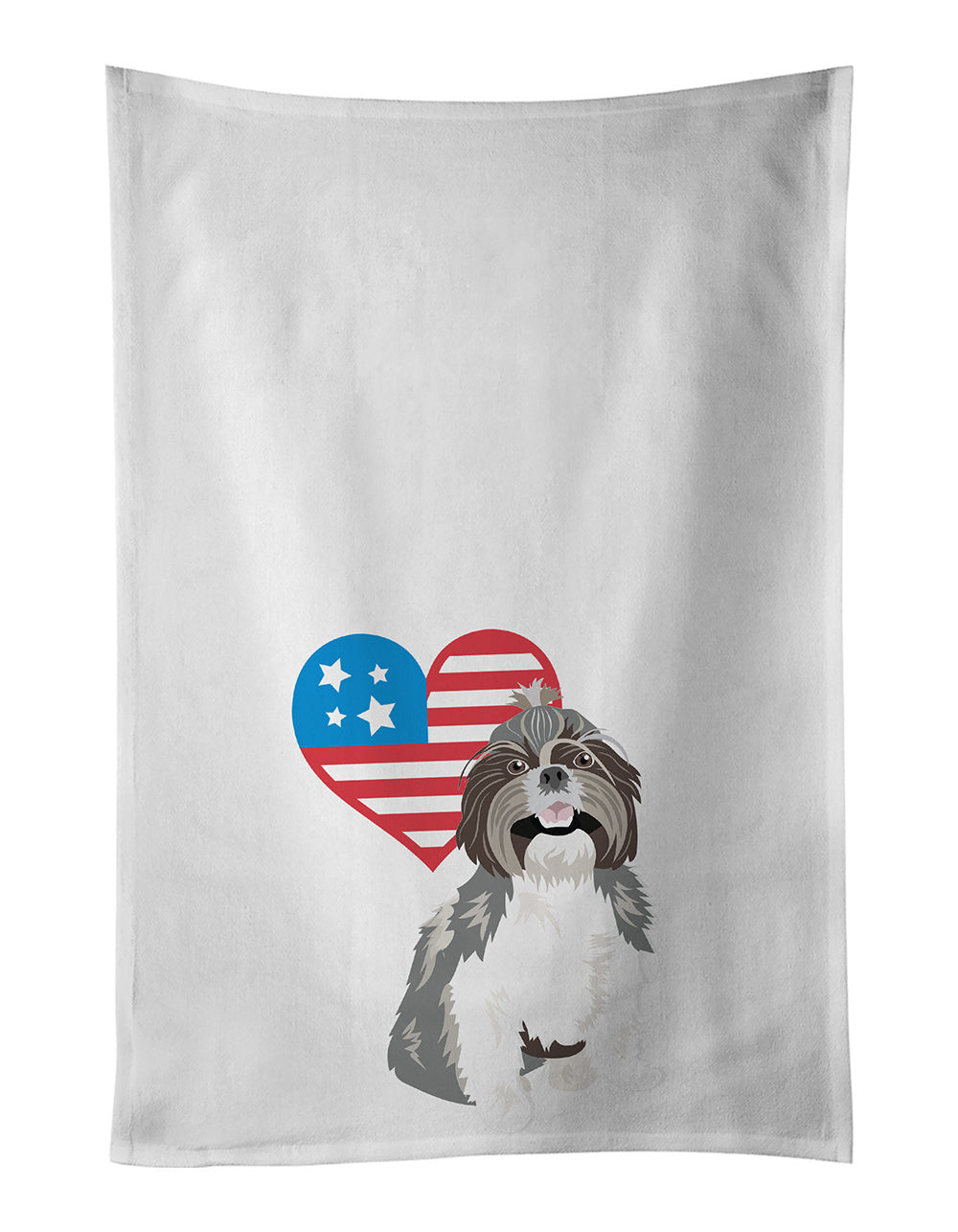 NEW Shih-Tzu Silver and White #2 Patriotic Kitchen Towel Set of 2 White Dish Towels Decorative Bathroom Hand towel for Hand, Face, Hair, Yoga, Tea, Dishcloth, 19 X 28", White