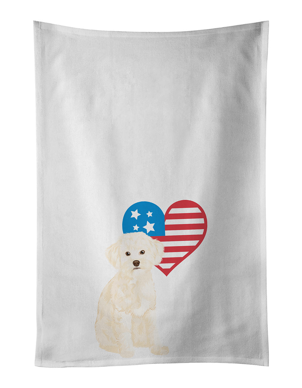 NEW Poodle Toy Cream Patriotic Kitchen Towel Set of 2 White Dish Towels Decorative Bathroom Hand towel for Hand, Face, Hair, Yoga, Tea, Dishcloth, 19 X 28", White