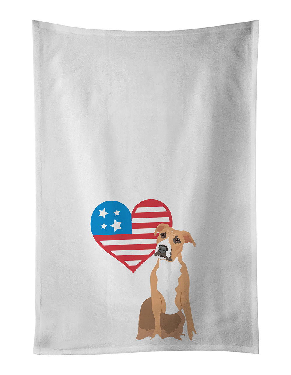 Pit Bull Fawn #3 Patriotic Kitchen Towel Set of 2 White Dish Towels Decorative Bathroom Hand towel for Hand, Face, Hair, Yoga, Tea, Dishcloth, 19 X 28", White