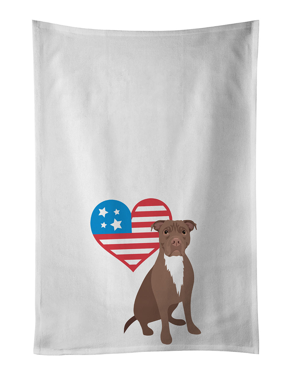 Pit Bull Chocolate Patriotic Kitchen Towel Set of 2 White Dish Towels Decorative Bathroom Hand towel for Hand, Face, Hair, Yoga, Tea, Dishcloth, 19 X 28", White