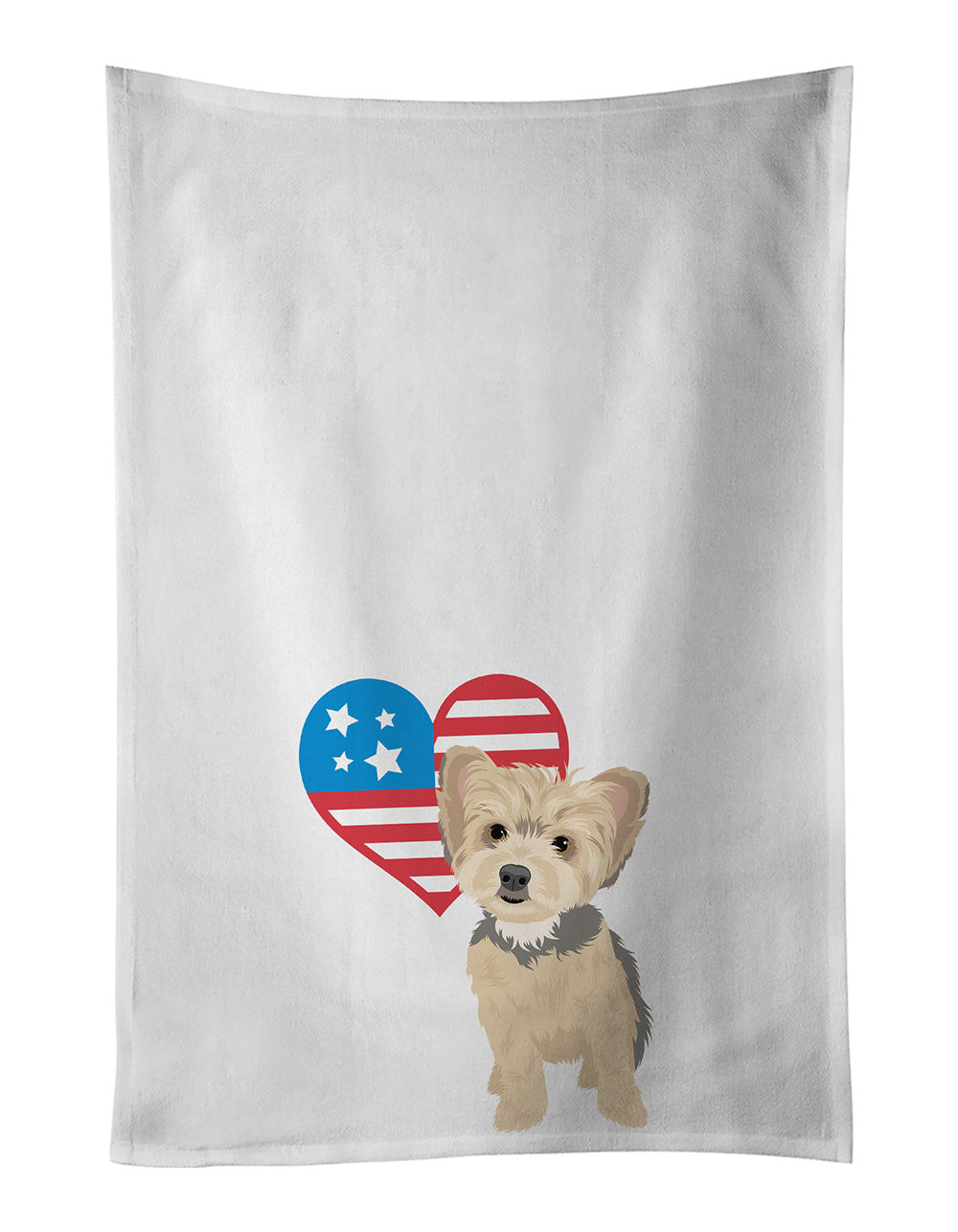 NEW Yorkie Blue and Tan Puppy Patriotic Kitchen Towel Set of 2 White Dish Towels Decorative Bathroom Hand towel for Hand, Face, Hair, Yoga, Tea, Dishcloth, 19 X 28", White