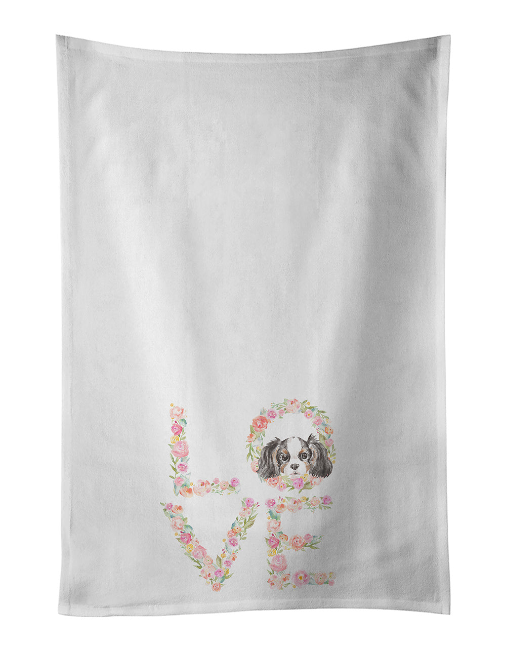 NEW Cavalier Spaniel Tricolor Puppy LOVE Kitchen Towel Set of 2 White Dish Towels Decorative Bathroom Hand towel for Hand, Face, Hair, Yoga, Tea, Dishcloth, 19 X 28", White