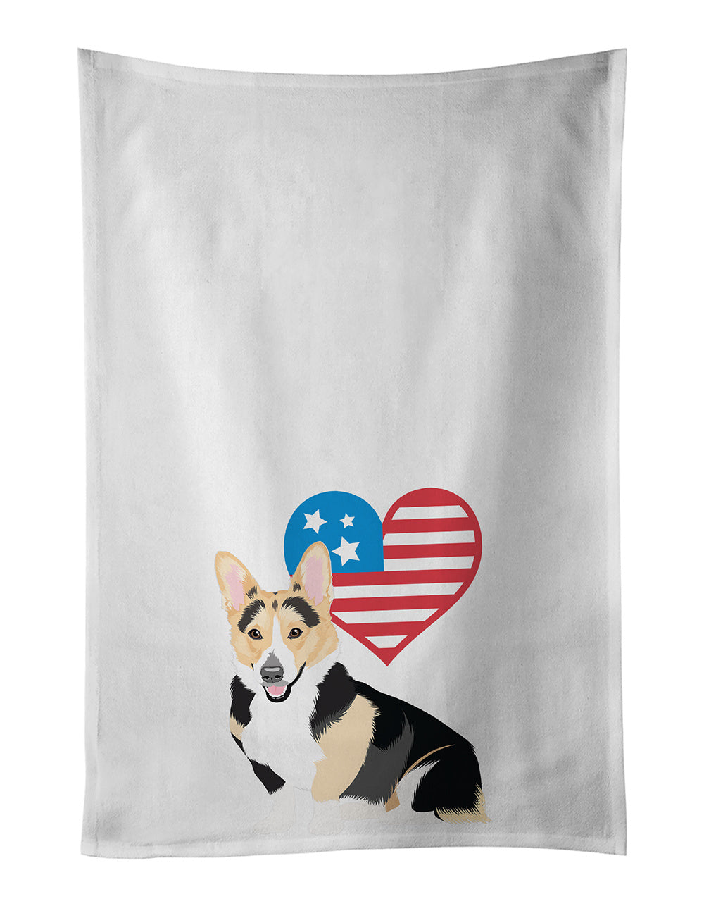 NEW Pembroke Welsh Corgi Tricolor Red-Headed Patriotic Kitchen Towel Set of 2 White Dish Towels Decorative Bathroom Hand towel for Hand, Face, Hair, Yoga, Tea, Dishcloth, 19 X 28", White