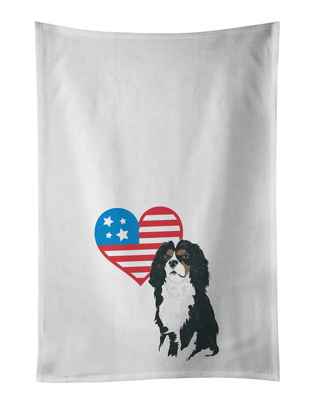 NEW Cavalier King Charles Spaniel Tricolor #1 Patriotic Kitchen Towel Set of 2 White Dish Towels Decorative Bathroom Hand towel for Hand, Face, Hair, Yoga, Tea, Dishcloth, 19 X 28", White