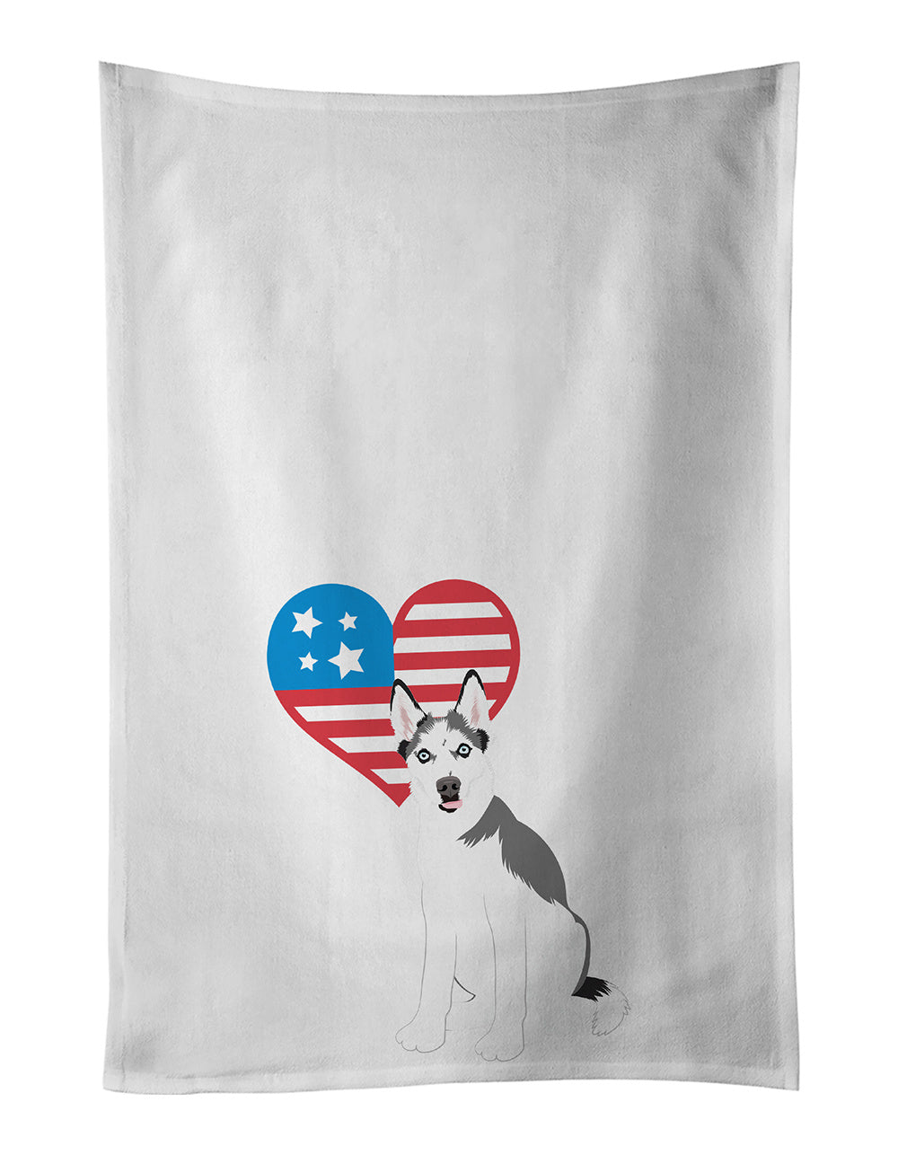 NEW Siberian Husky Puppy Patriotic Kitchen Towel Set of 2 White Dish Towels Decorative Bathroom Hand towel for Hand, Face, Hair, Yoga, Tea, Dishcloth, 19 X 28", White