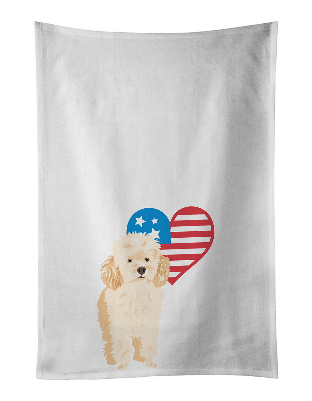 NEW Poodle Toy Apricot #2 Patriotic Kitchen Towel Set of 2 White Dish Towels Decorative Bathroom Hand towel for Hand, Face, Hair, Yoga, Tea, Dishcloth, 19 X 28", White