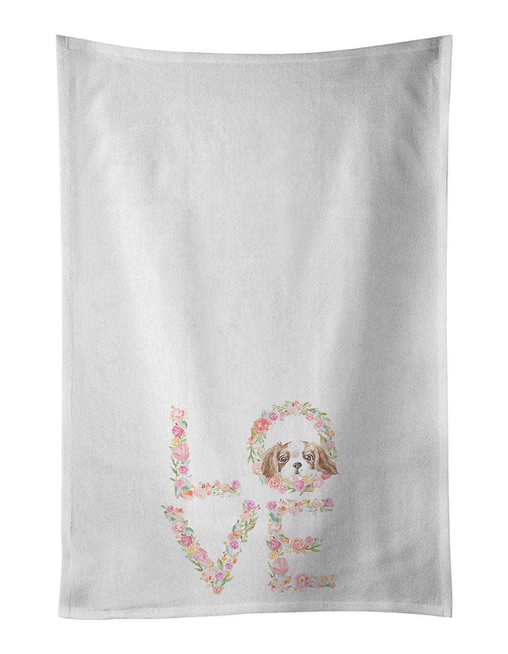 NEW Cavalier Spaniel Blenheim Puppy LOVE Kitchen Towel Set of 2 White Dish Towels Decorative Bathroom Hand towel for Hand, Face, Hair, Yoga, Tea, Dishcloth, 19 X 28", White