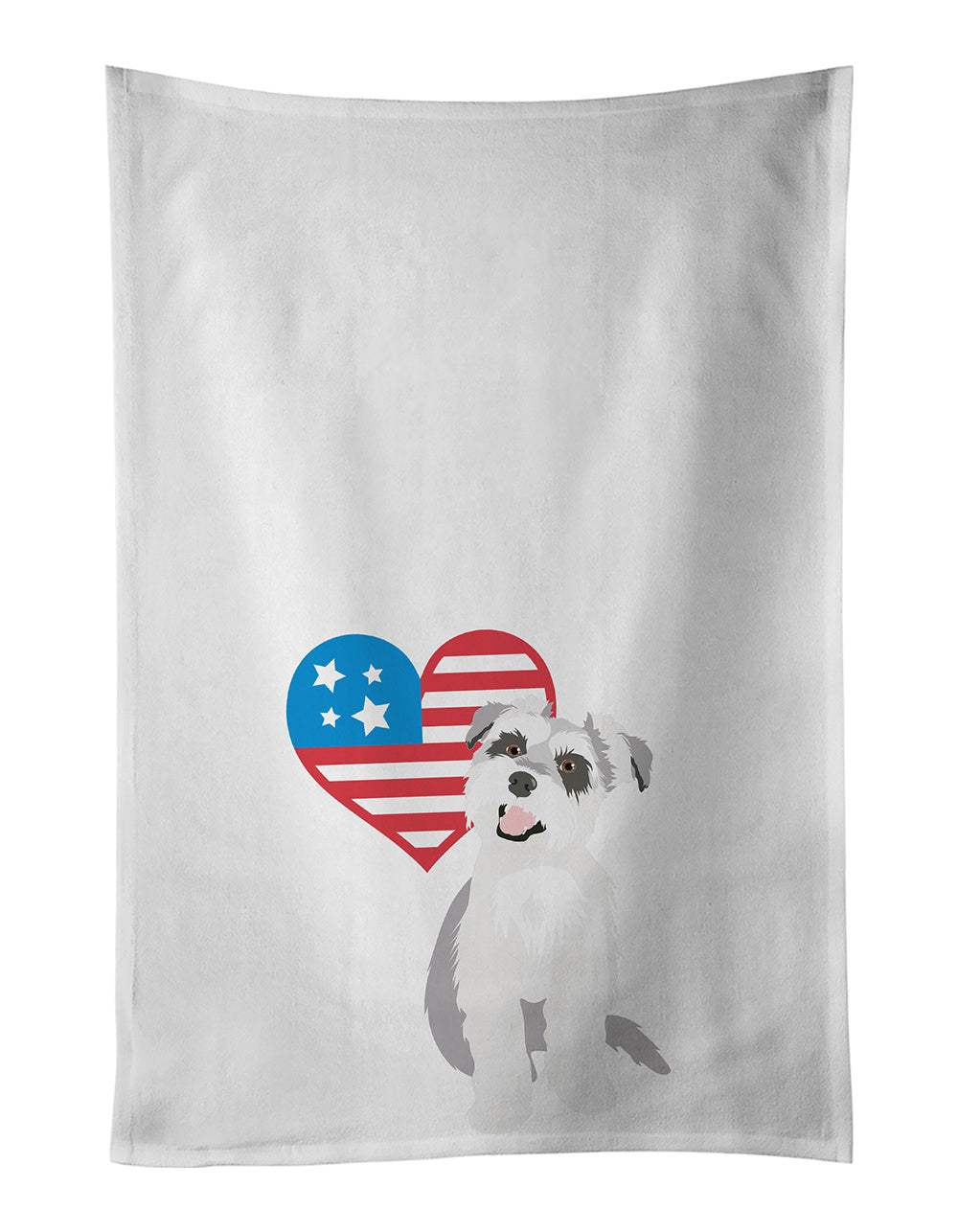 Schnauzer Salt and Pepper #2 Patriotic Kitchen Towel Set of 2 White Dish Towels Decorative Bathroom Hand towel for Hand, Face, Hair, Yoga, Tea, Dishcloth, 19 X 28", White