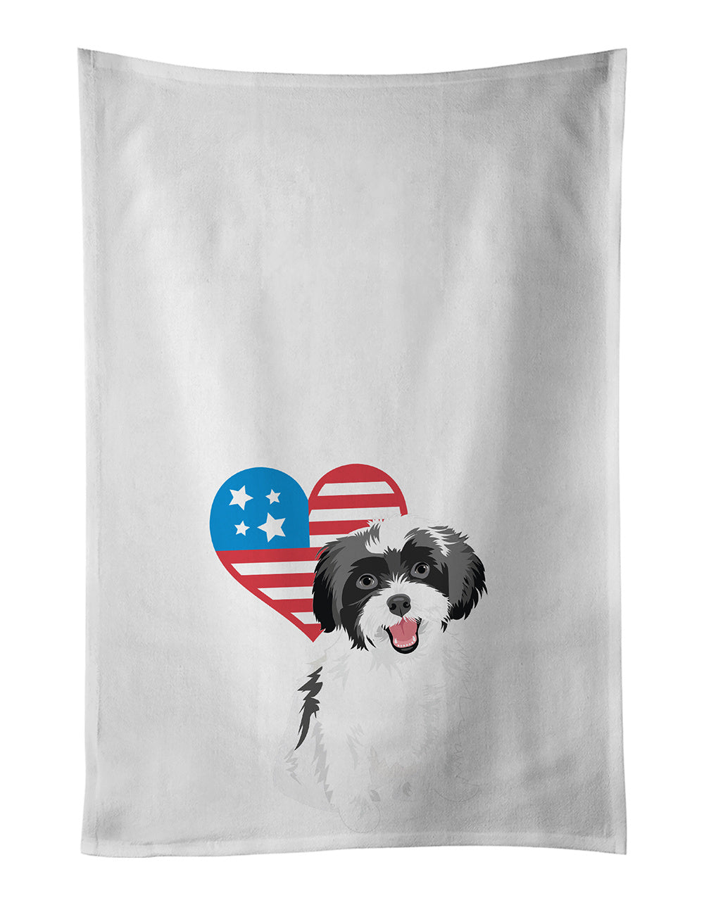 NEW Shih-Tzu Black and White #3 Patriotic Kitchen Towel Set of 2 White Dish Towels Decorative Bathroom Hand towel for Hand, Face, Hair, Yoga, Tea, Dishcloth, 19 X 28", White