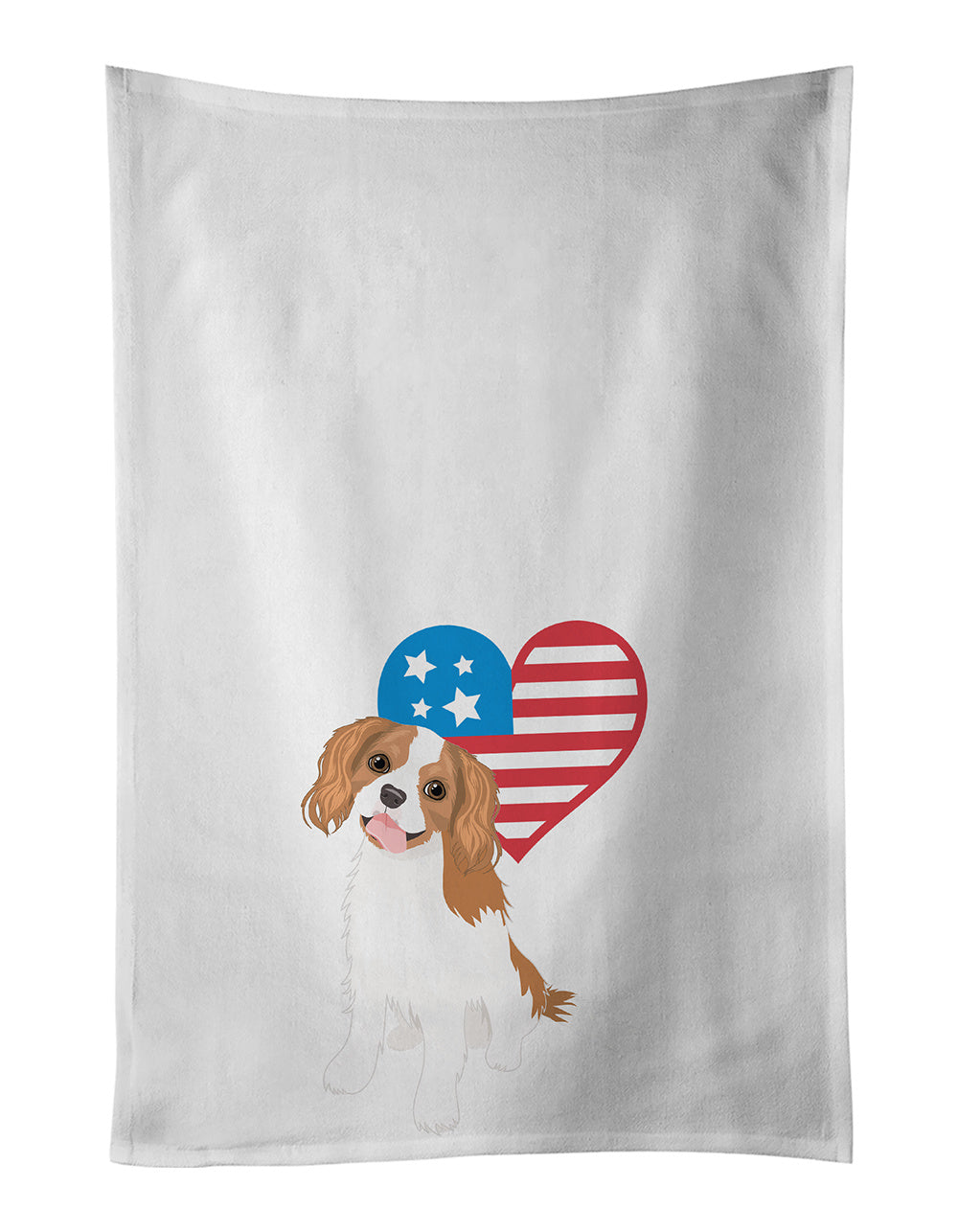 NEW Cavalier King Charles Spaniel Blenheim #2 Patriotic Kitchen Towel Set of 2 White Dish Towels Decorative Bathroom Hand towel for Hand, Face, Hair, Yoga, Tea, Dishcloth, 19 X 28", White