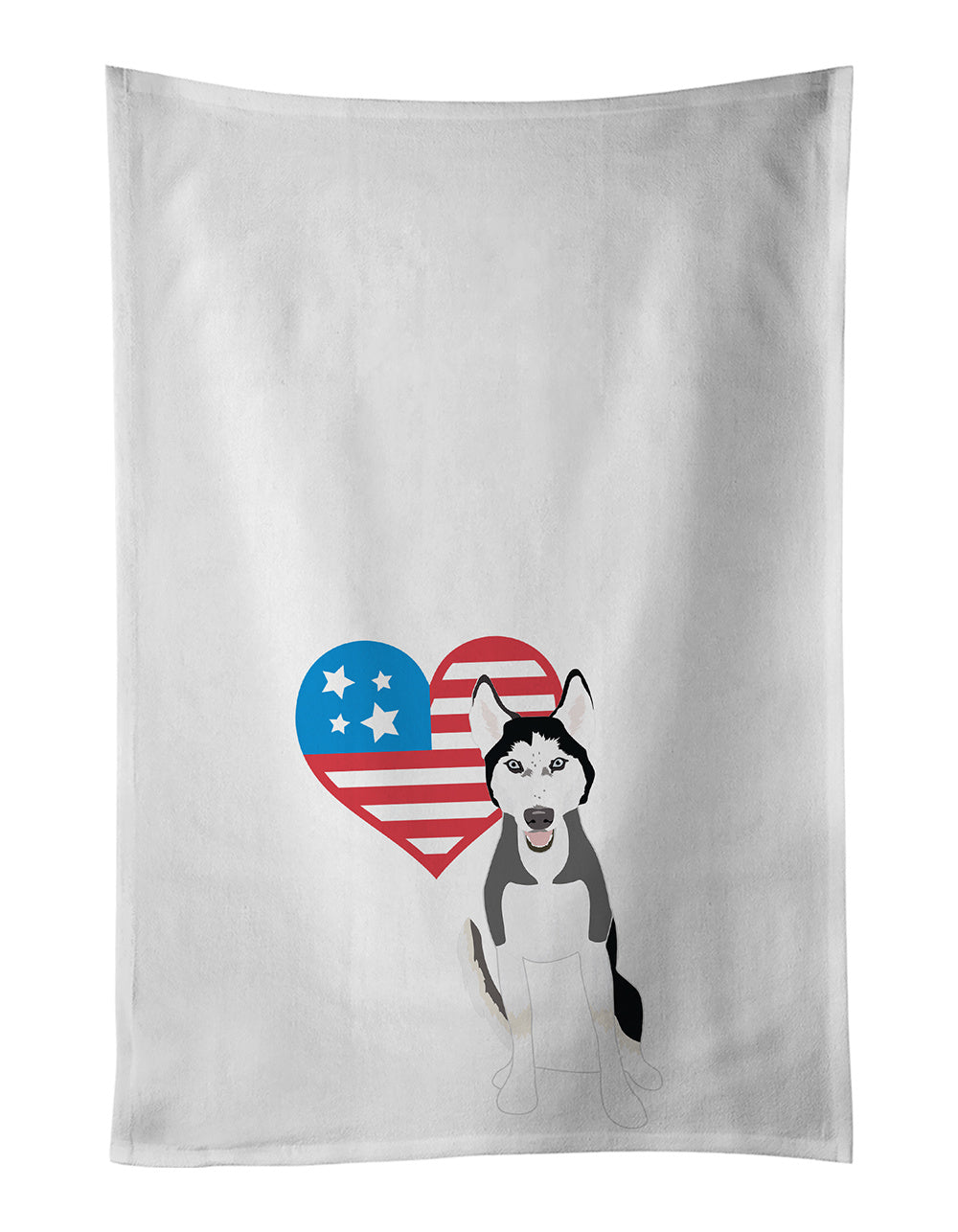 NEW Siberian Husky Black and White #3 Patriotic Kitchen Towel Set of 2 White Dish Towels Decorative Bathroom Hand towel for Hand, Face, Hair, Yoga, Tea, Dishcloth, 19 X 28", White