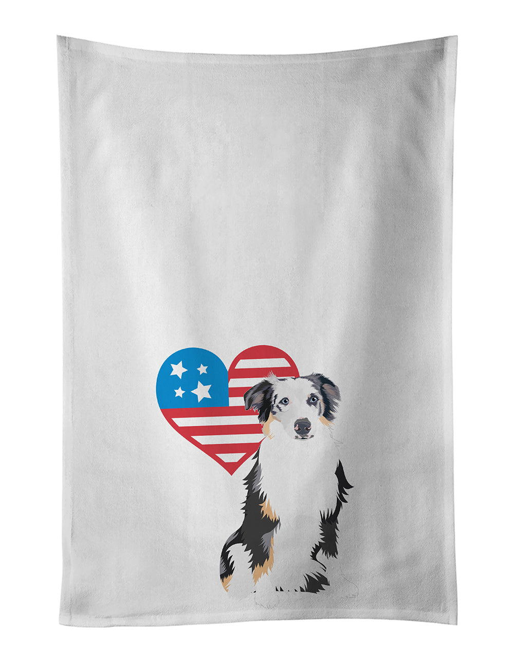 NEW Australian Shepherd Blue Merle #1 Patriotic Kitchen Towel Set of 2 White Dish Towels Decorative Bathroom Hand towel for Hand, Face, Hair, Yoga, Tea, Dishcloth, 19 X 28", White