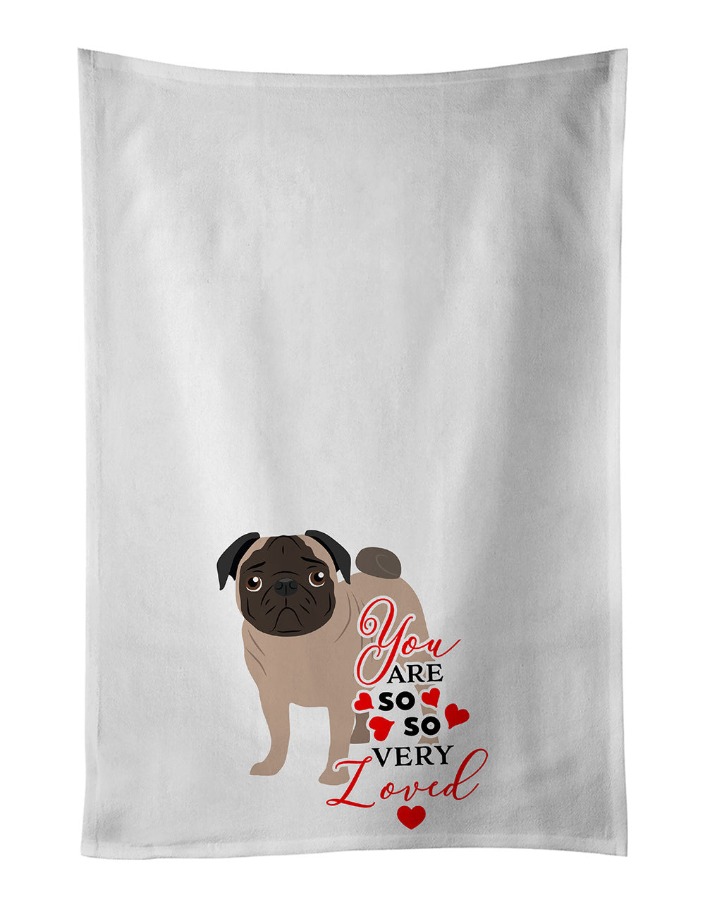 NEW Pug Fawn #4 so Loved Kitchen Towel Set of 2 White Dish Towels Decorative Bathroom Hand towel for Hand, Face, Hair, Yoga, Tea, Dishcloth, 19 X 28", White