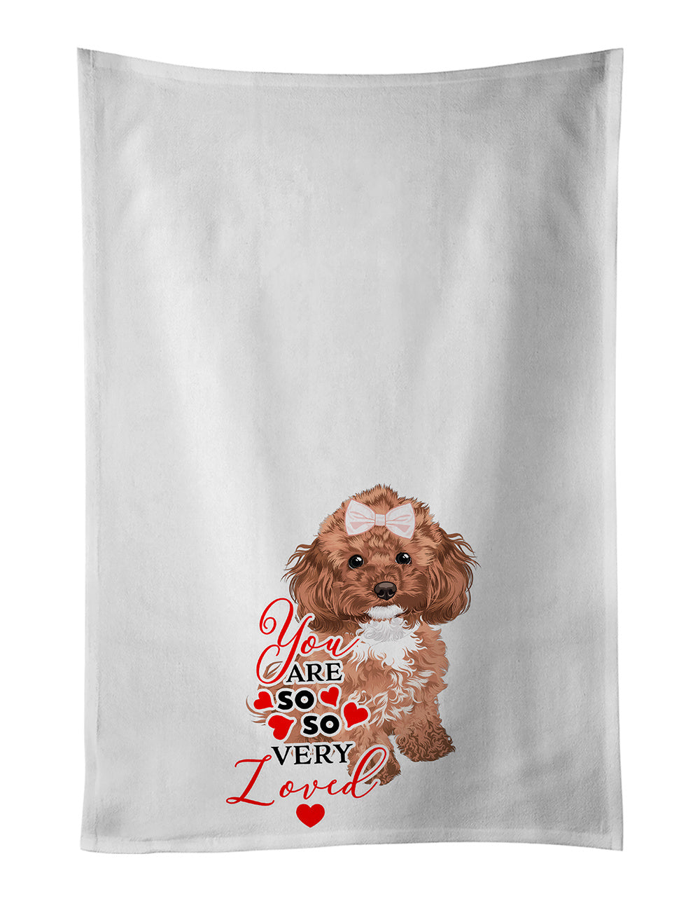 Poodle Toy Red so Loved Kitchen Towel Set of 2 White Dish Towels Decorative Bathroom Hand towel for Hand, Face, Hair, Yoga, Tea, Dishcloth, 19 X 28", White