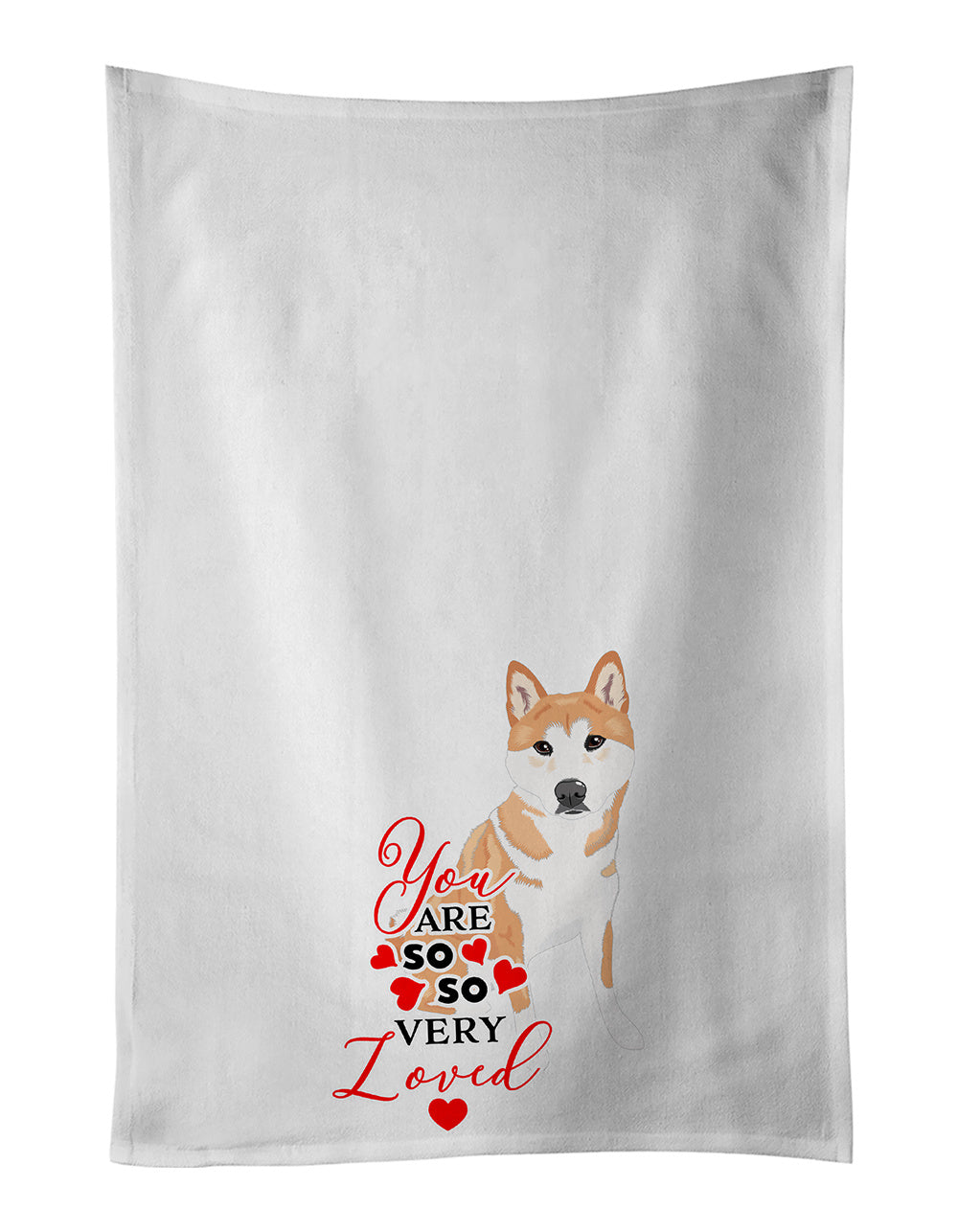 NEW Shiba Inu Red #2 so Loved Kitchen Towel Set of 2 White Dish Towels Decorative Bathroom Hand towel for Hand, Face, Hair, Yoga, Tea, Dishcloth, 19 X 28", White