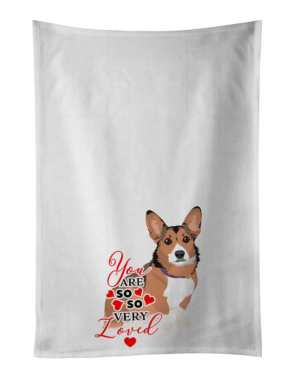 NEW Pembroke Welsh Corgi Sable and White so Loved Kitchen Towel Set of 2 White Dish Towels Decorative Bathroom Hand towel for Hand, Face, Hair, Yoga, Tea, Dishcloth, 19 X 28", White