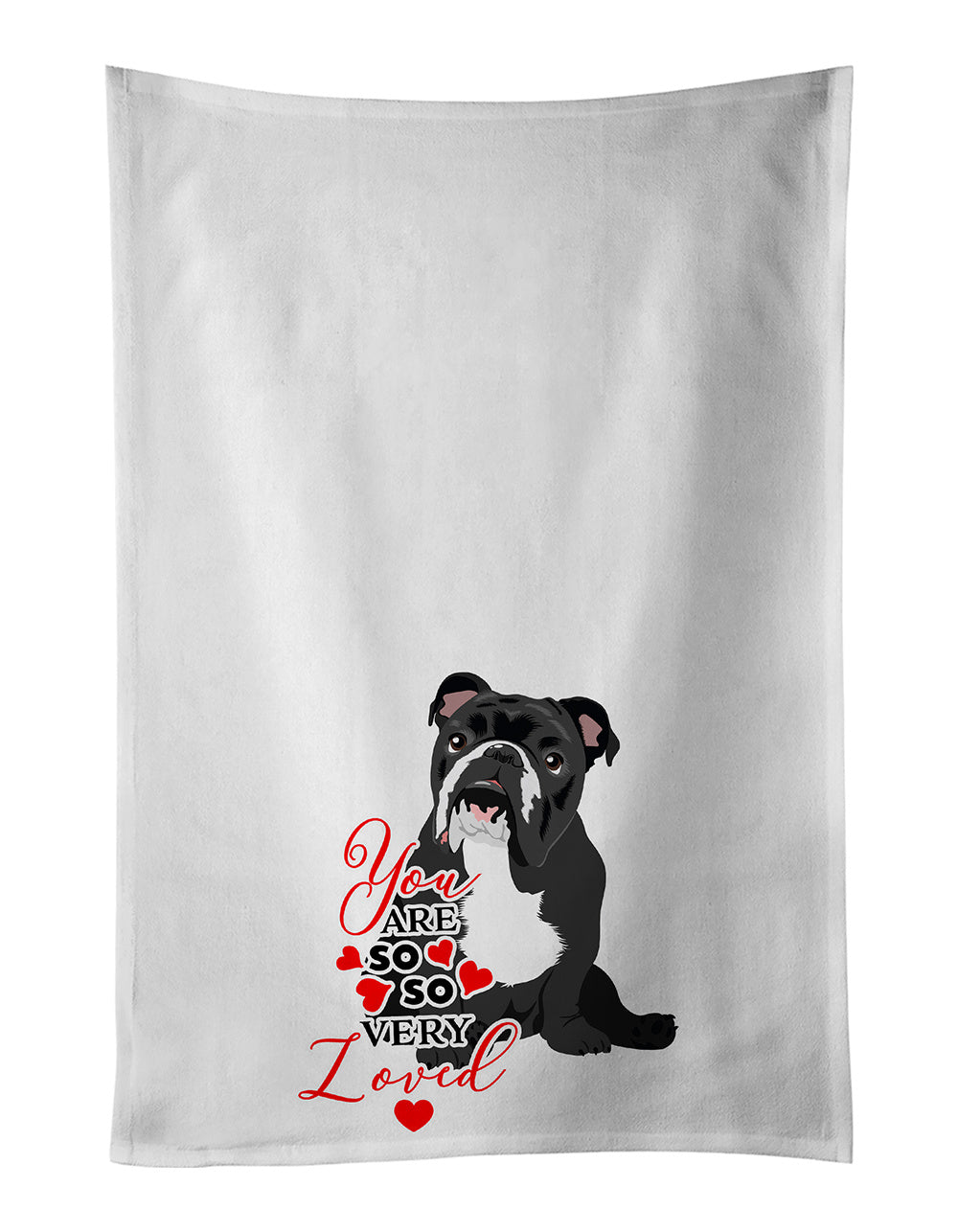 NEW English Bulldog Black and White so Loved Kitchen Towel Set of 2 White Dish Towels Decorative Bathroom Hand towel for Hand, Face, Hair, Yoga, Tea, Dishcloth, 19 X 28", White