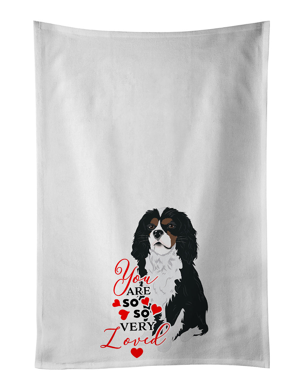 NEW Cavalier King Charles Spaniel Tricolor #1 so Loved Kitchen Towel Set of 2 White Dish Towels Decorative Bathroom Hand towel for Hand, Face, Hair, Yoga, Tea, Dishcloth, 19 X 28", White