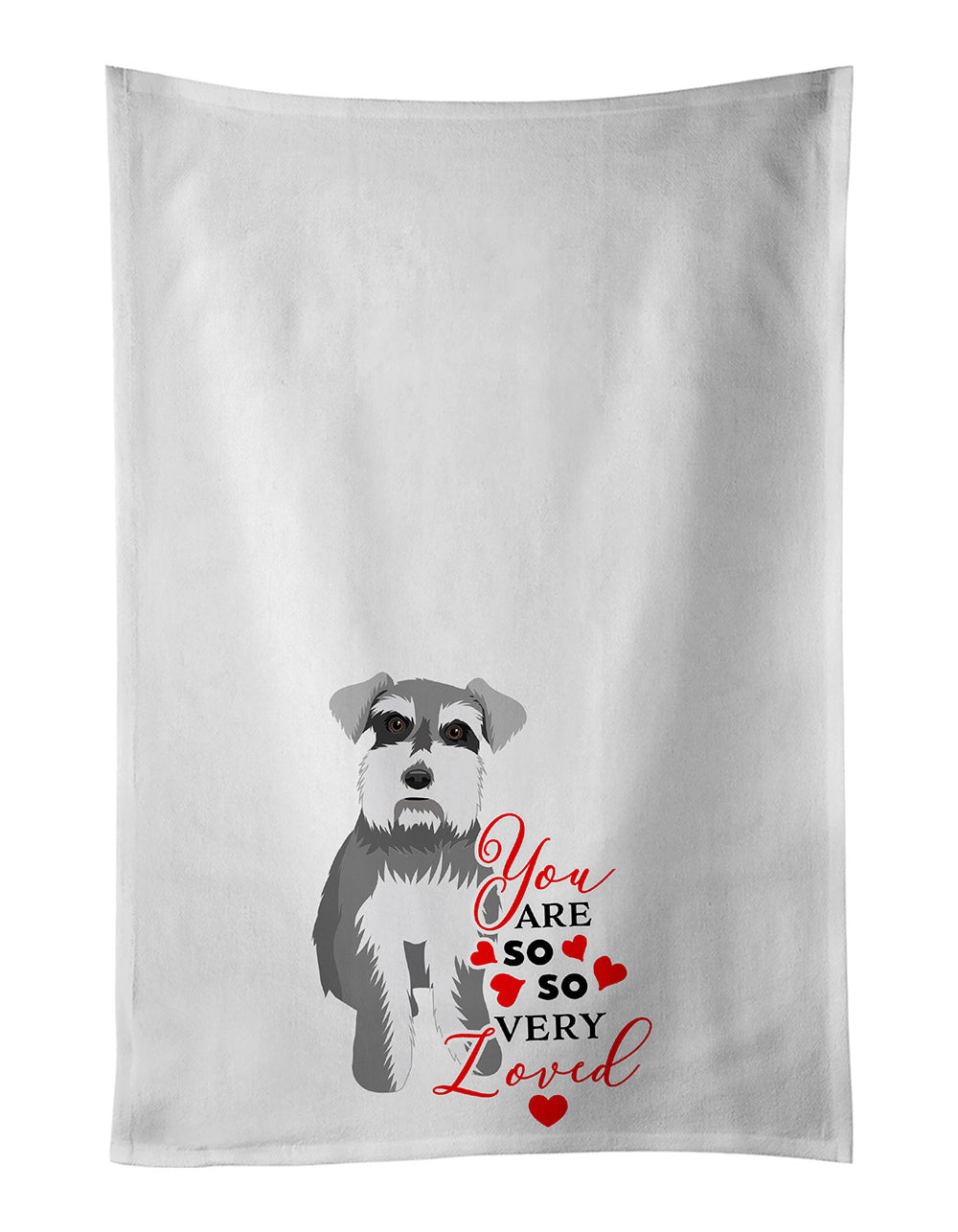 NEW Schnauzer Salt and Pepper #1 so Loved Kitchen Towel Set of 2 White Dish Towels Decorative Bathroom Hand towel for Hand, Face, Hair, Yoga, Tea, Dishcloth, 19 X 28", White