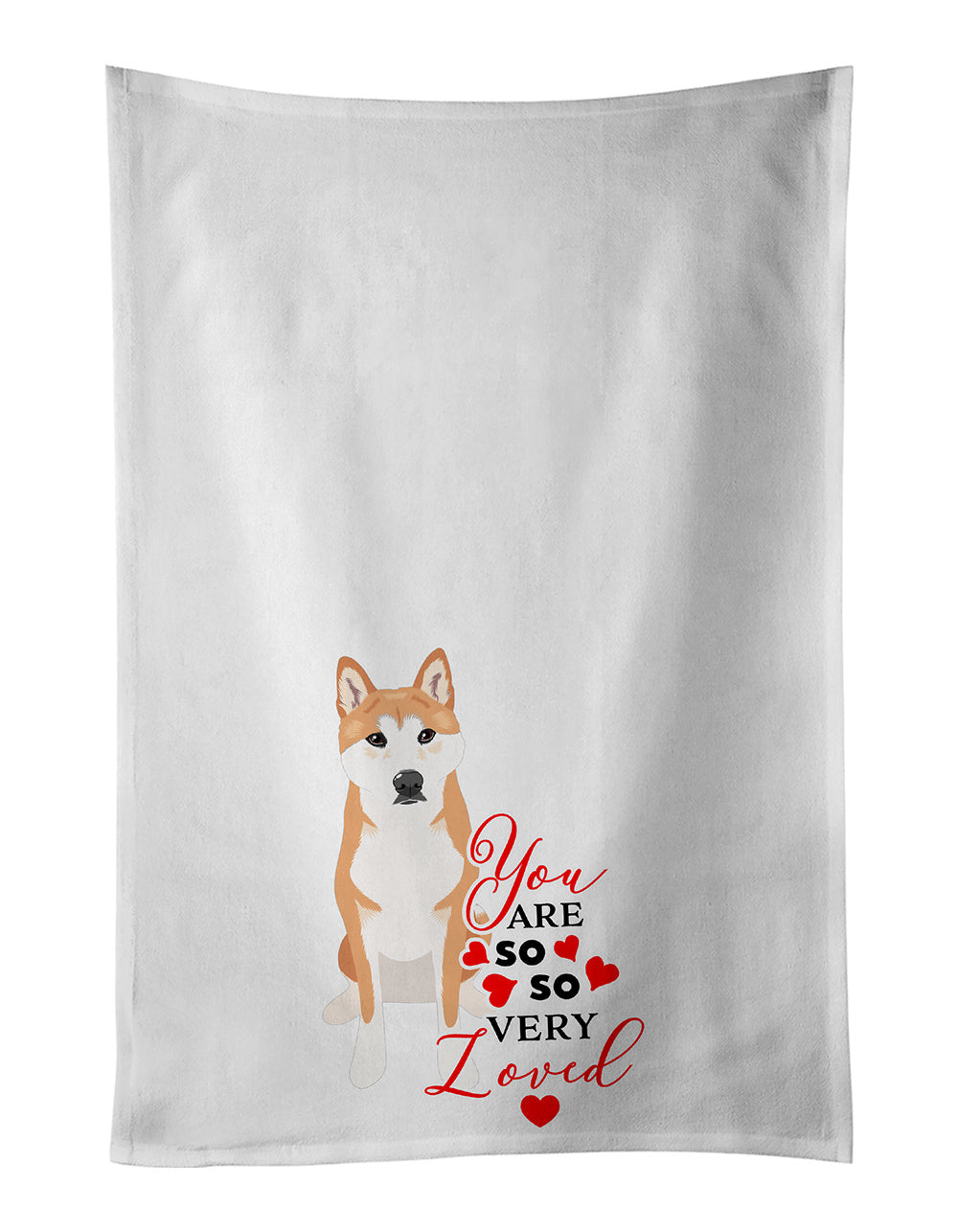 Shiba Inu Red #1 so Loved Kitchen Towel Set of 2 White Dish Towels Decorative Bathroom Hand towel for Hand, Face, Hair, Yoga, Tea, Dishcloth, 19 X 28", White