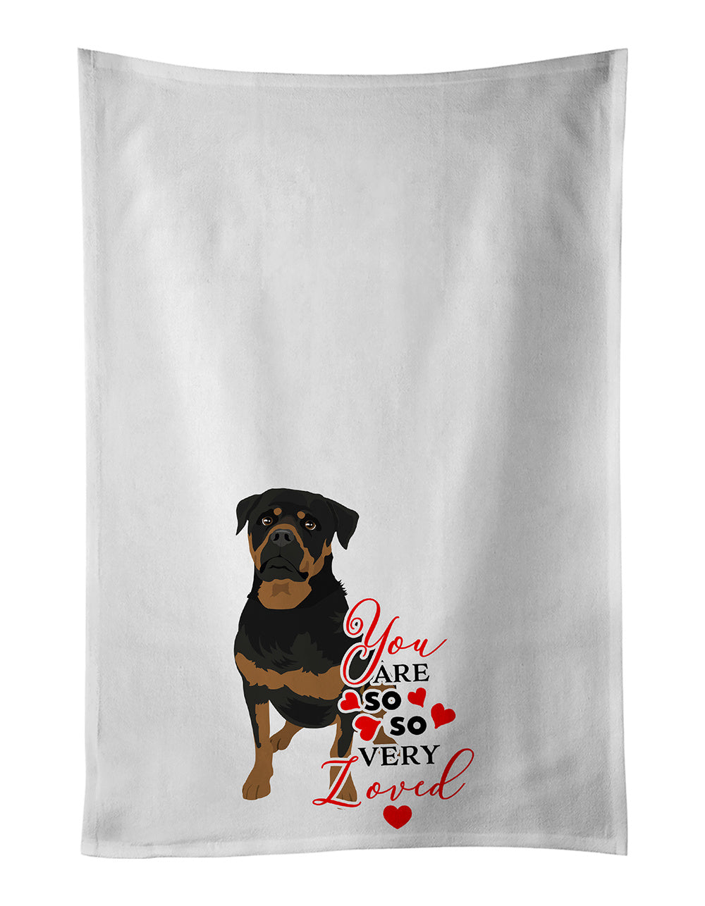 NEW Rottweiler Black and Mahogany so Loved Kitchen Towel Set of 2 White Dish Towels Decorative Bathroom Hand towel for Hand, Face, Hair, Yoga, Tea, Dishcloth, 19 X 28", White