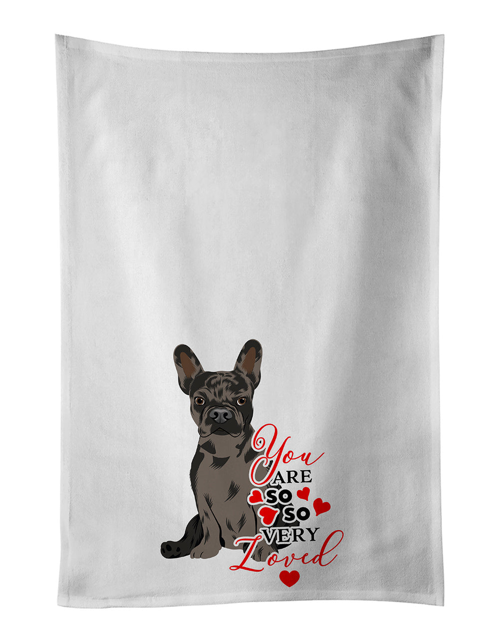 NEW French Bulldog Chocolate so Loved Kitchen Towel Set of 2 White Dish Towels Decorative Bathroom Hand towel for Hand, Face, Hair, Yoga, Tea, Dishcloth, 19 X 28", White