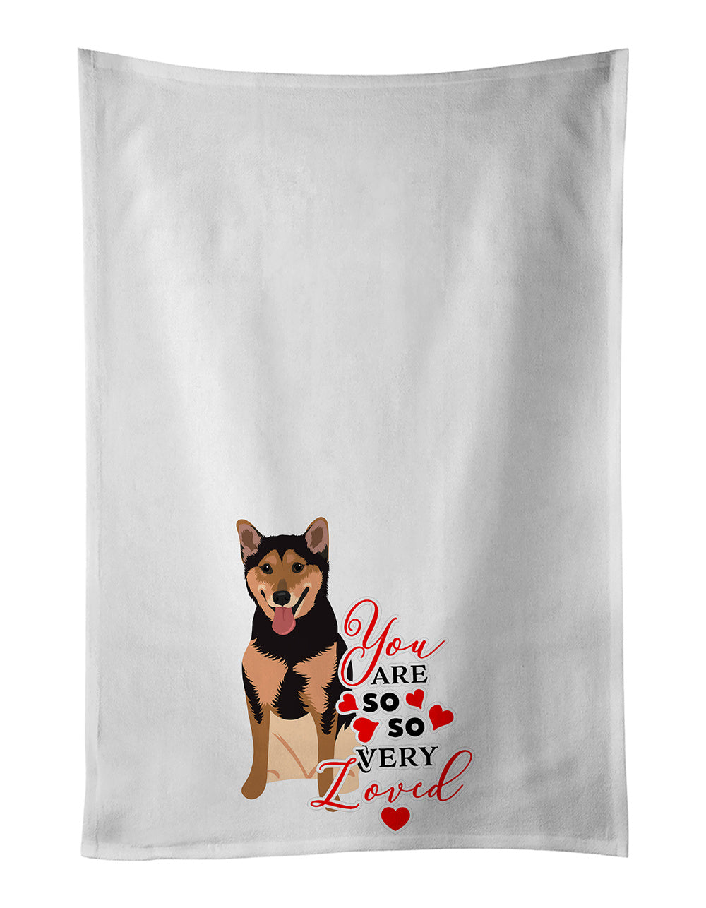 NEW Shiba Inu Black and Tan so Loved Kitchen Towel Set of 2 White Dish Towels Decorative Bathroom Hand towel for Hand, Face, Hair, Yoga, Tea, Dishcloth, 19 X 28", White