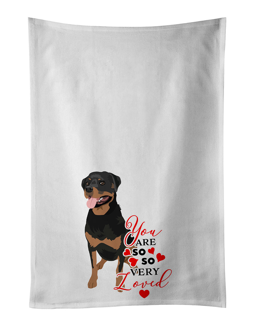 Rottweiler Black and Tan #1 so Loved Kitchen Towel Set of 2 White Dish Towels Decorative Bathroom Hand towel for Hand, Face, Hair, Yoga, Tea, Dishcloth, 19 X 28", White