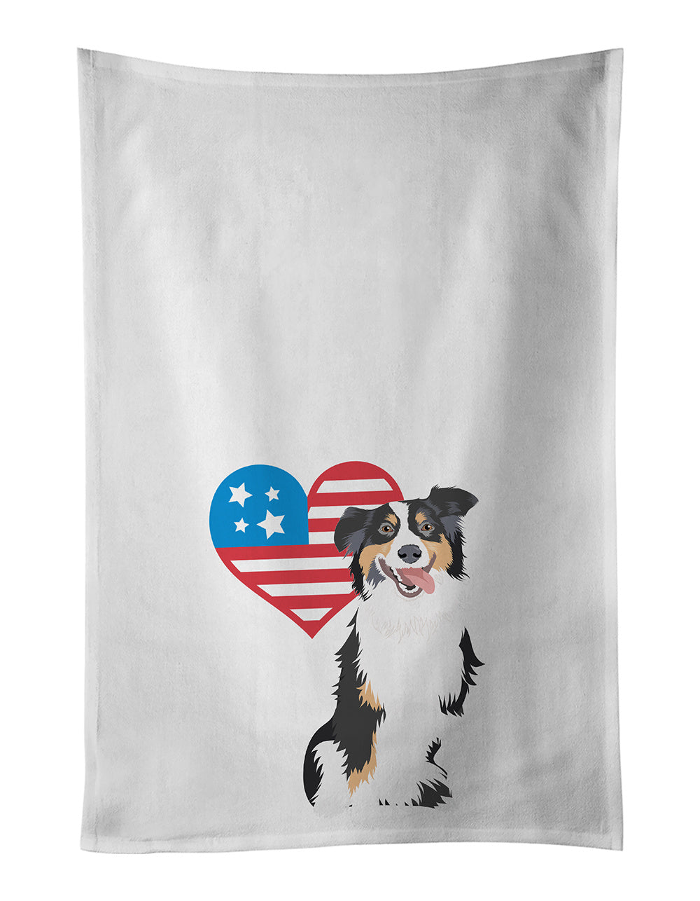 NEW Australian Shepherd Black Tricolor #2 Patriotic Kitchen Towel Set of 2 White Dish Towels Decorative Bathroom Hand towel for Hand, Face, Hair, Yoga, Tea, Dishcloth, 19 X 28", White