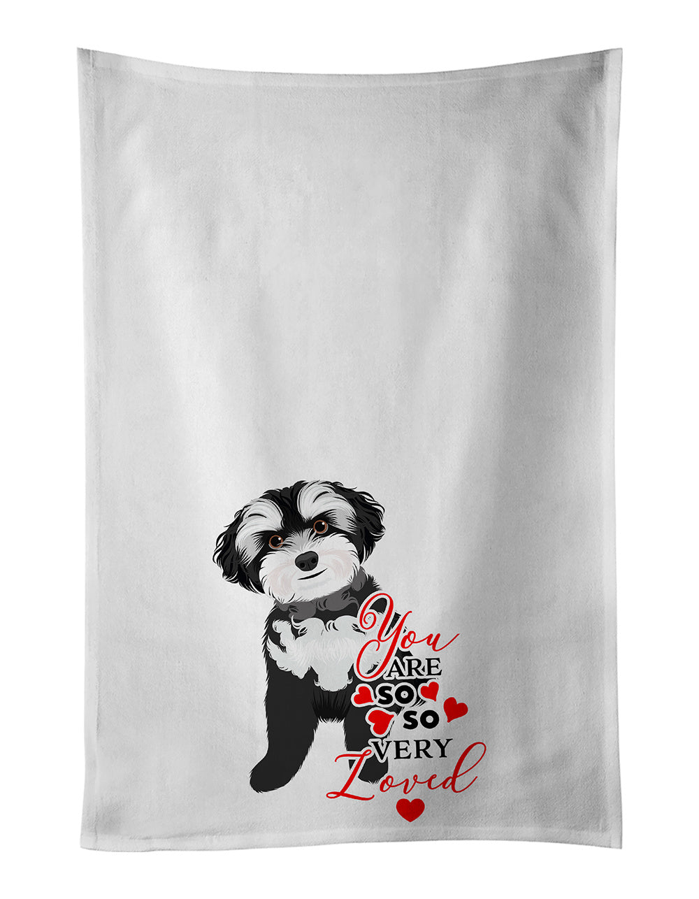 Shih-Tzu Black and White #2 so Loved Kitchen Towel Set of 2 White Dish Towels Decorative Bathroom Hand towel for Hand, Face, Hair, Yoga, Tea, Dishcloth, 19 X 28", White