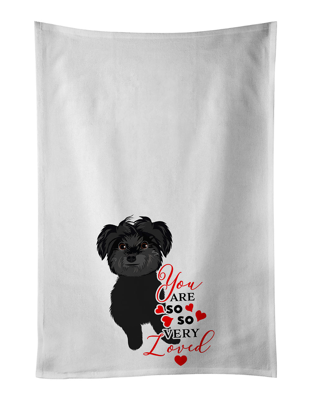 NEW Shih-Tzu Black so Loved Kitchen Towel Set of 2 White Dish Towels Decorative Bathroom Hand towel for Hand, Face, Hair, Yoga, Tea, Dishcloth, 19 X 28", White