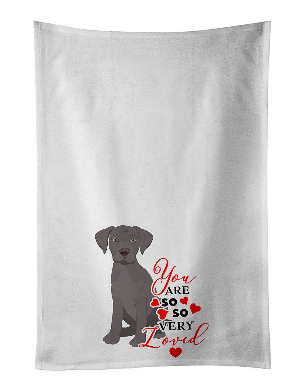 NEW Labrador Retriever Gray Puppy so Loved Kitchen Towel Set of 2 White Dish Towels Decorative Bathroom Hand towel for Hand, Face, Hair, Yoga, Tea, Dishcloth, 19 X 28", White