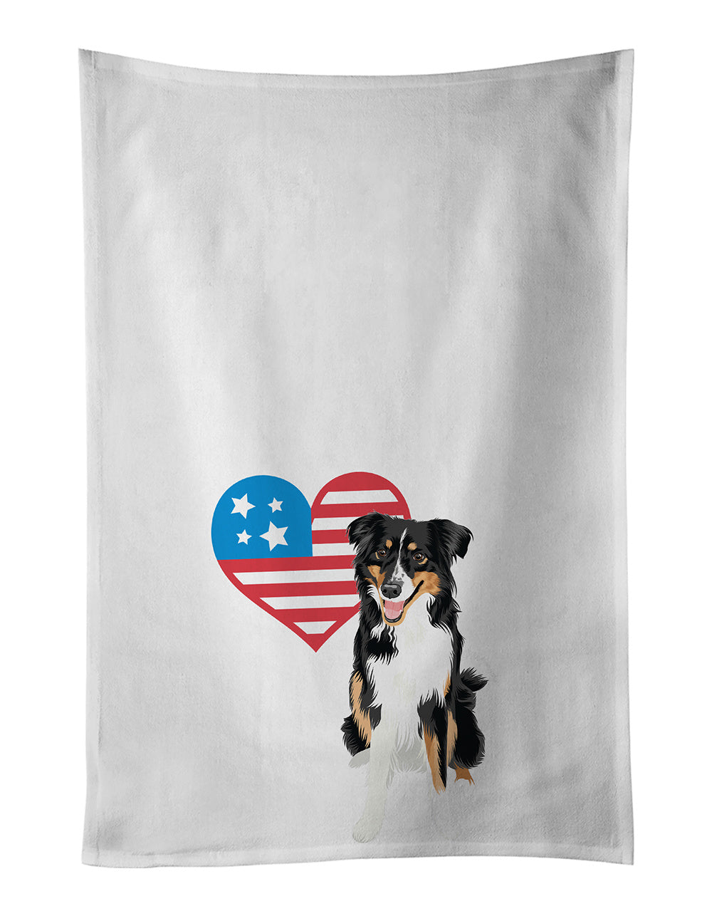 Australian Shepherd Black Tricolor #3 Patriotic Kitchen Towel Set of 2 White Dish Towels Decorative Bathroom Hand towel for Hand, Face, Hair, Yoga, Tea, Dishcloth, 19 X 28", White